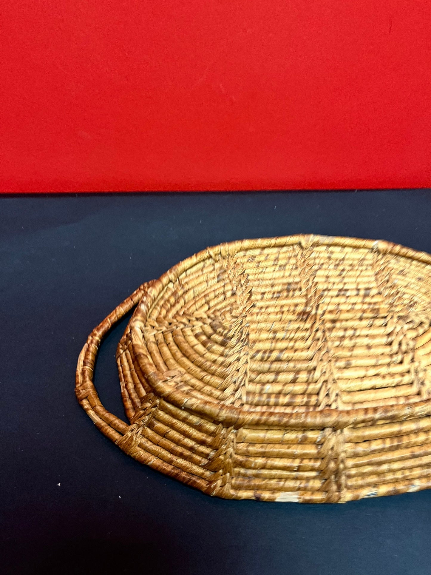 Unique indigenous first nations pacific northwest coast, 8 x 12 long hand woven basket - good condition