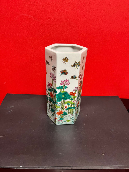 11 inch antique Chinese Cantonese  multi sided vase  wonderful condition  19 century