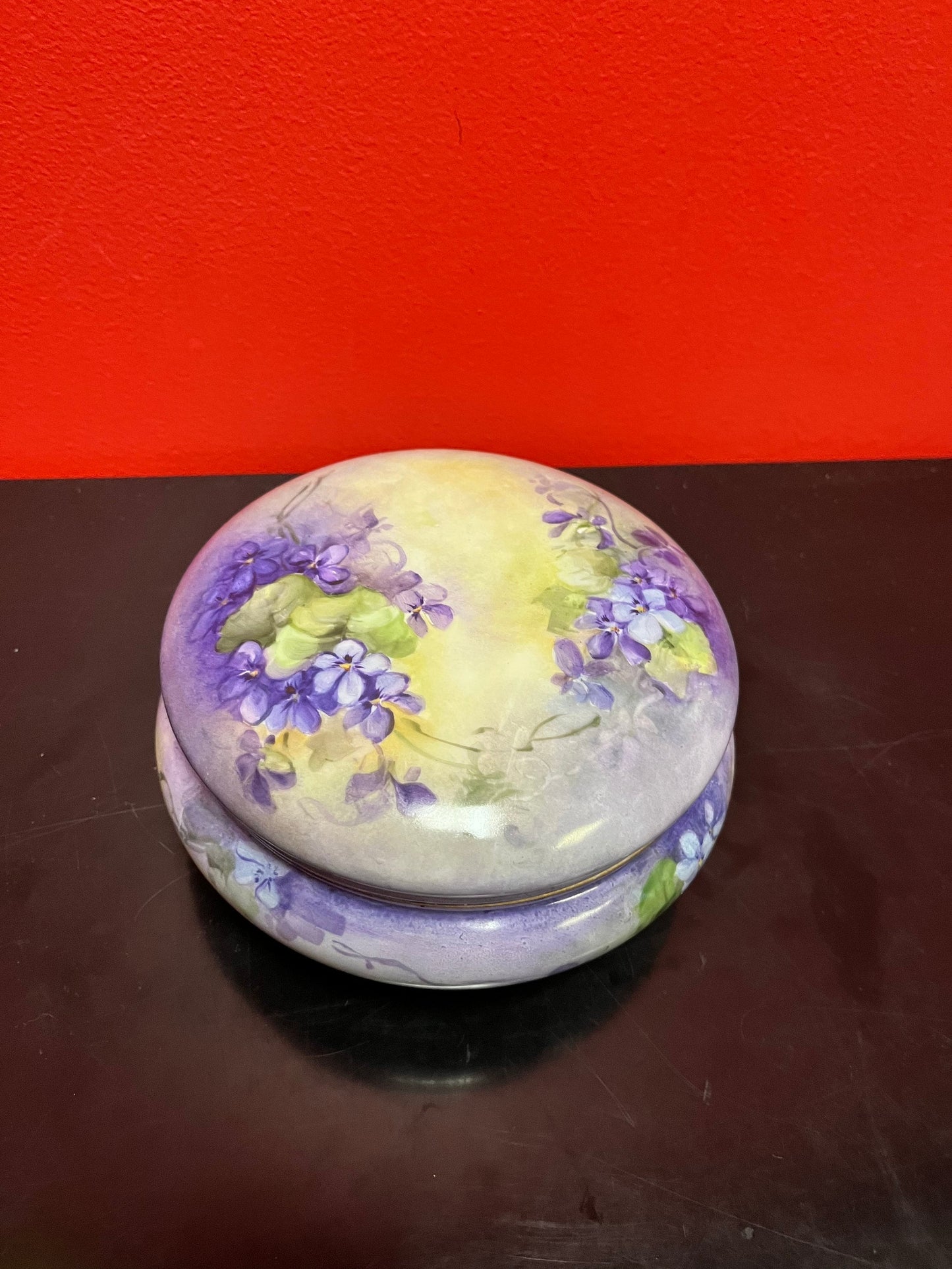 Lovely antique 7 x 3 high European handpainted floral porcelain jewellery box  wonderful gift of your own home  good condition