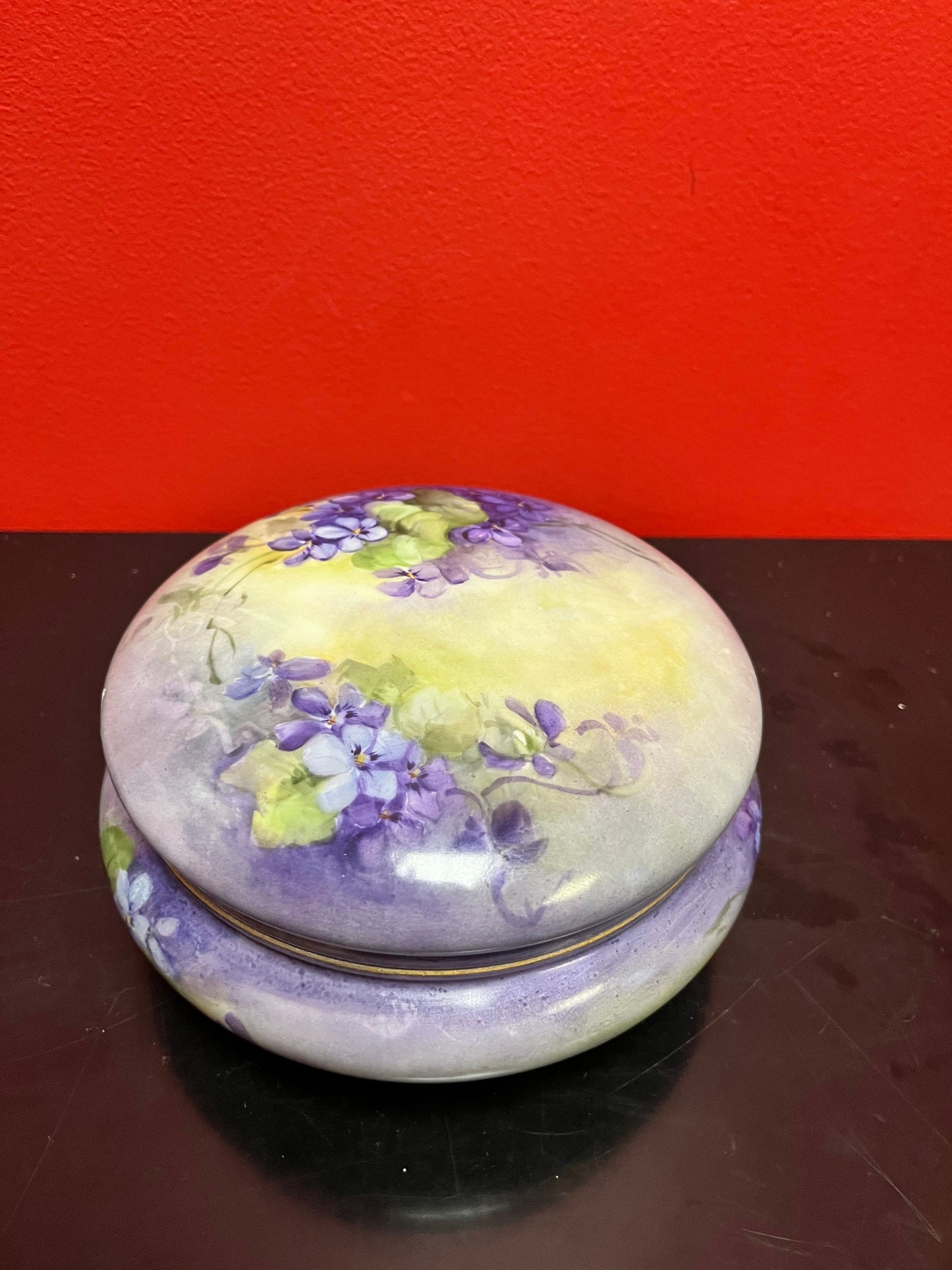 Lovely antique 7 x 3 high European handpainted floral porcelain jewellery box  wonderful gift of your own home  good condition