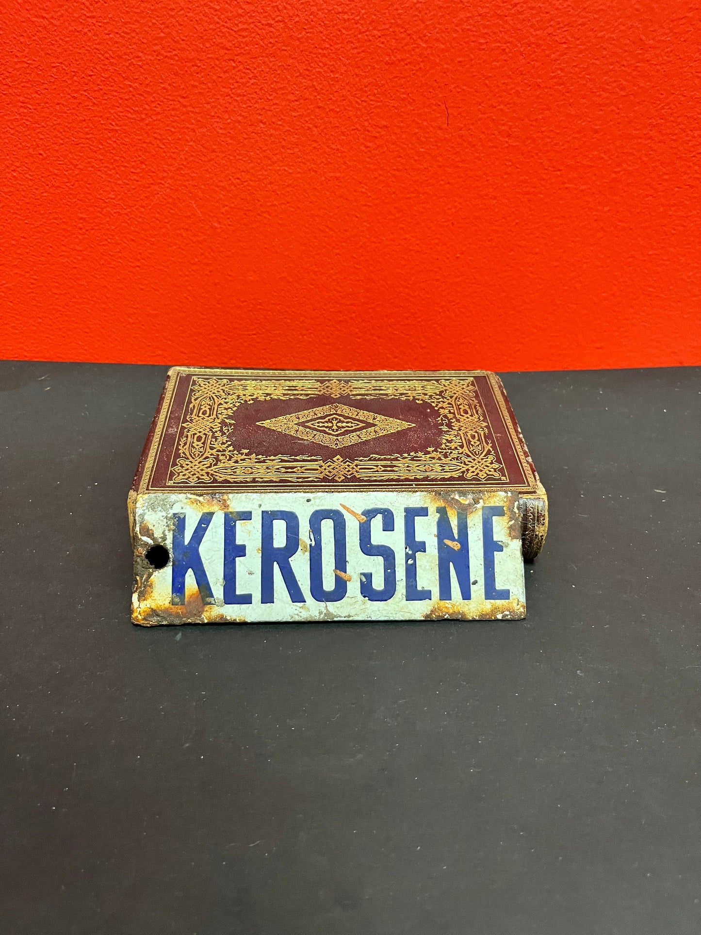 6 x 2 authentic antique enamel kerosene sign