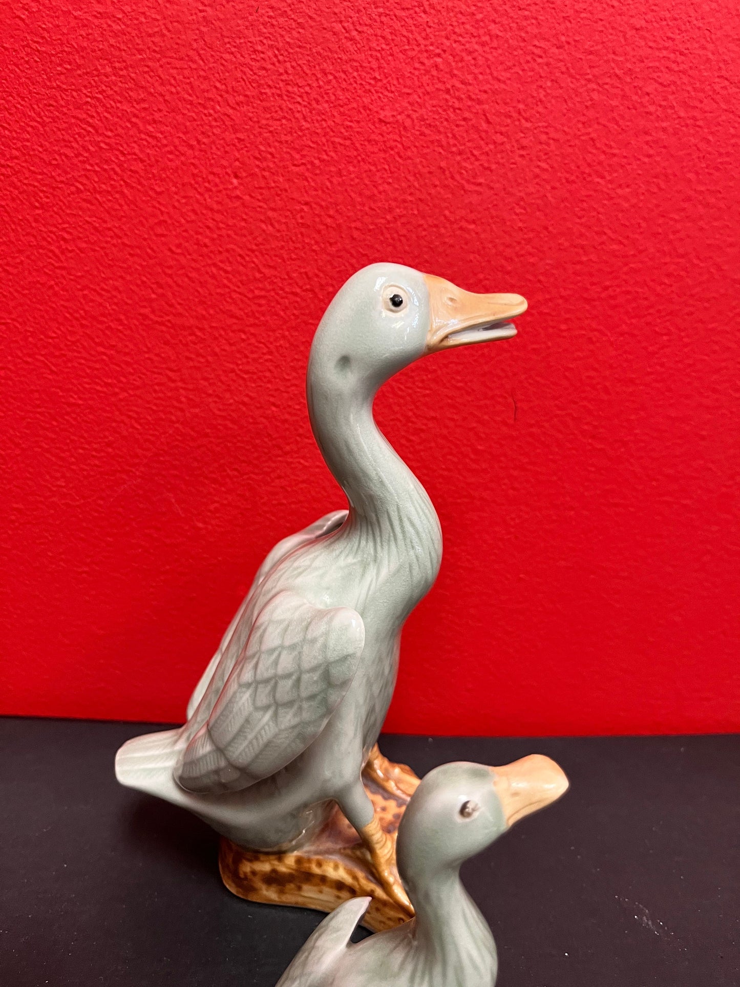 Set 4 Chinese  celadon ducks  biggest signed  3 to 9 inches tall