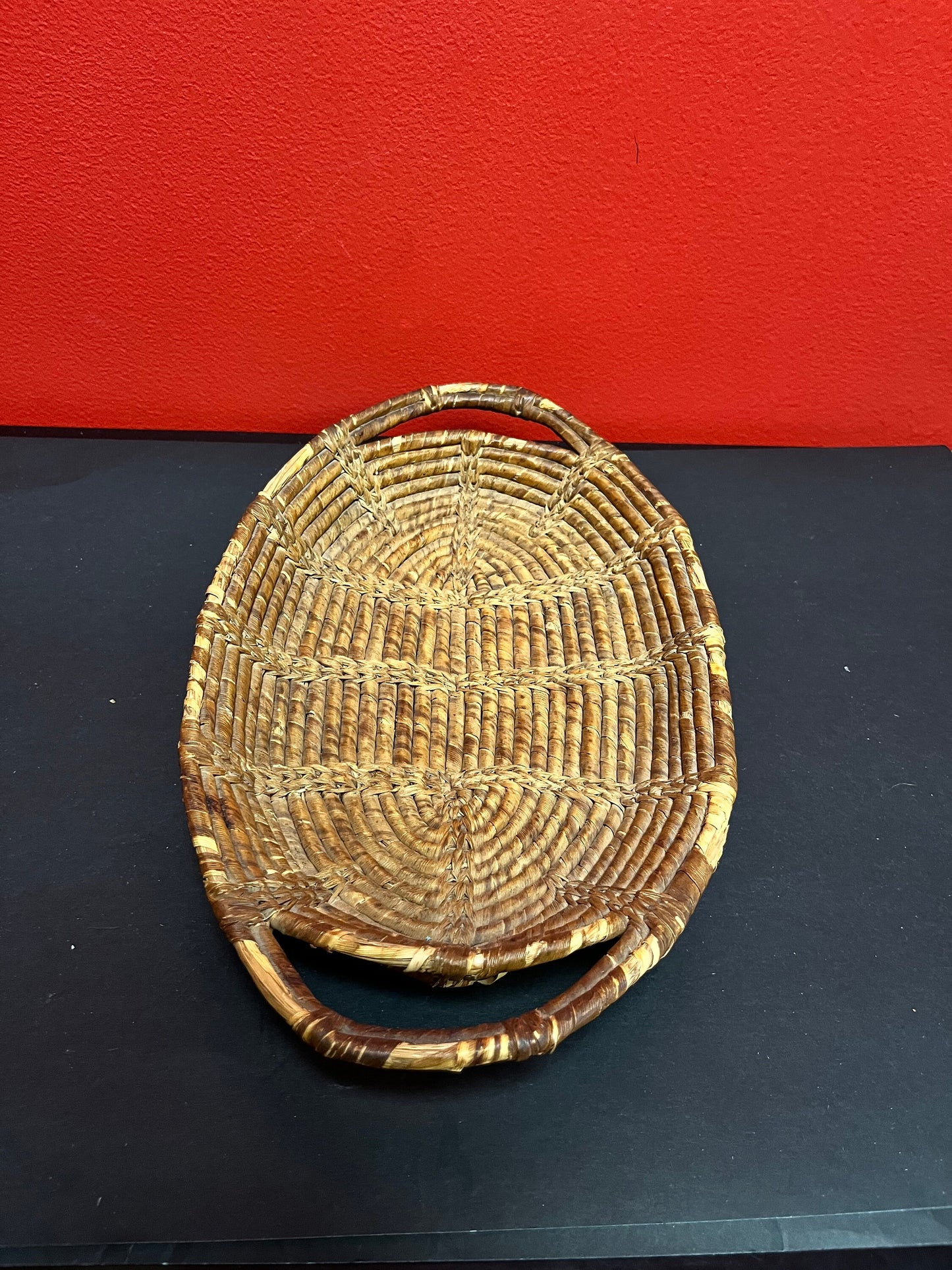 Unique indigenous first nations pacific northwest coast, 8 x 12 long hand woven basket - good condition