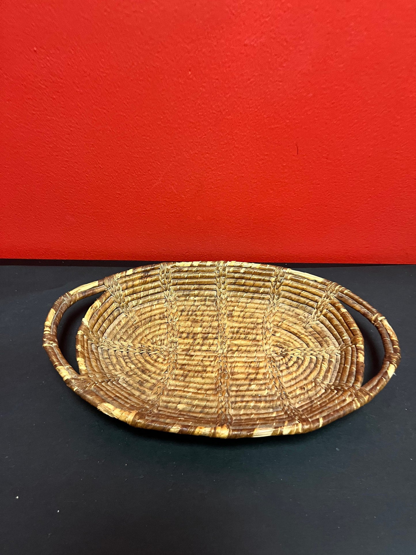 Unique indigenous first nations pacific northwest coast, 8 x 12 long hand woven basket - good condition