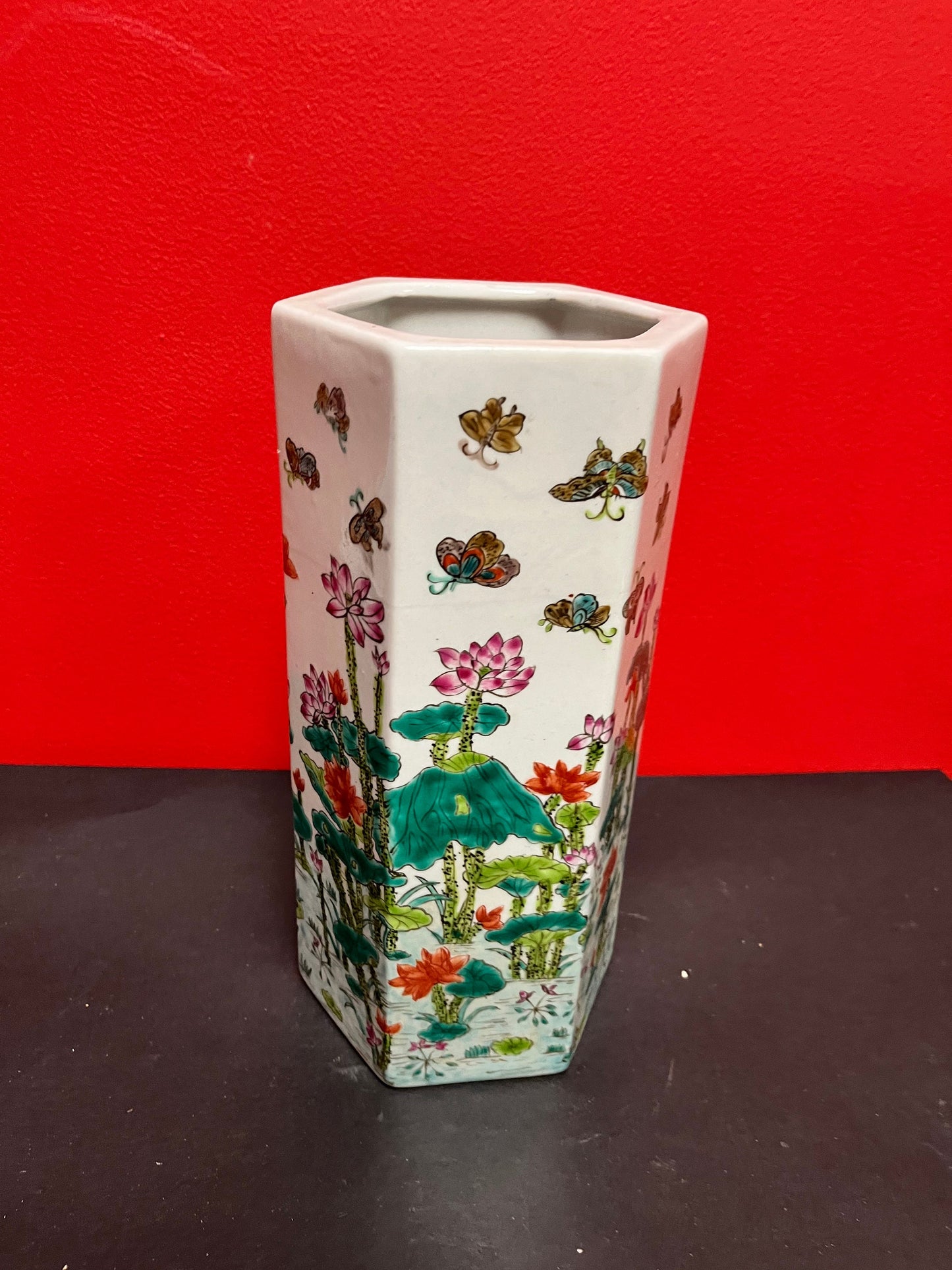 11 inch antique Chinese Cantonese  multi sided vase  wonderful condition  19 century