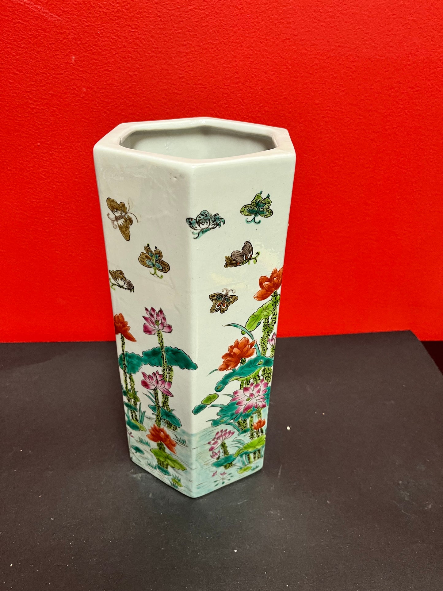 11 inch antique Chinese Cantonese  multi sided vase  wonderful condition  19 century