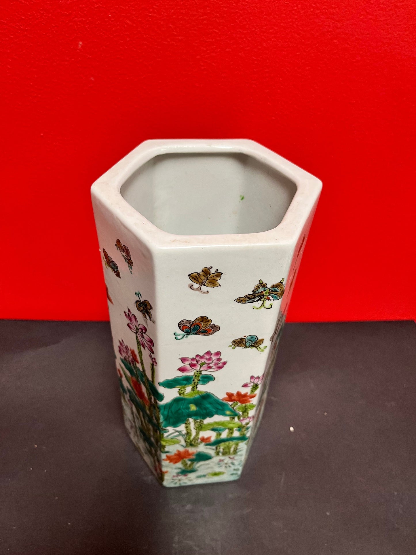 11 inch antique Chinese Cantonese  multi sided vase  wonderful condition  19 century