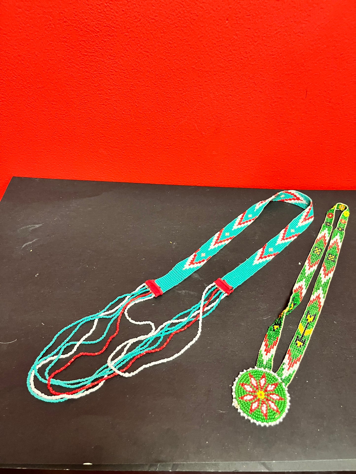 To indigenous West Coast first nations beaded necklaces  24 and 32 inches long, approximately  perfect condition