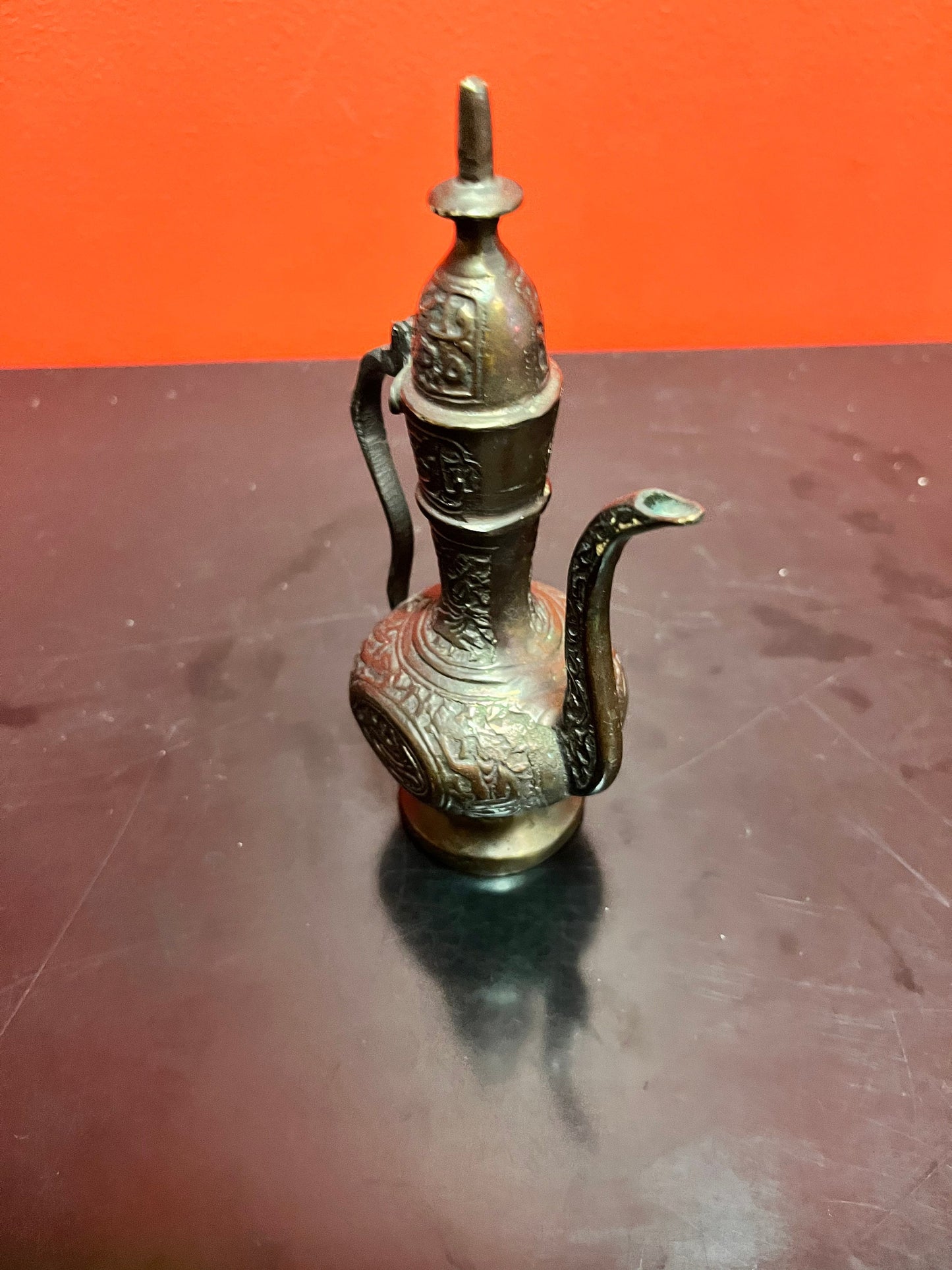 Middle eastern stunning, 7 inch bronze, well detailed ewer  really lovely, piece and heavy