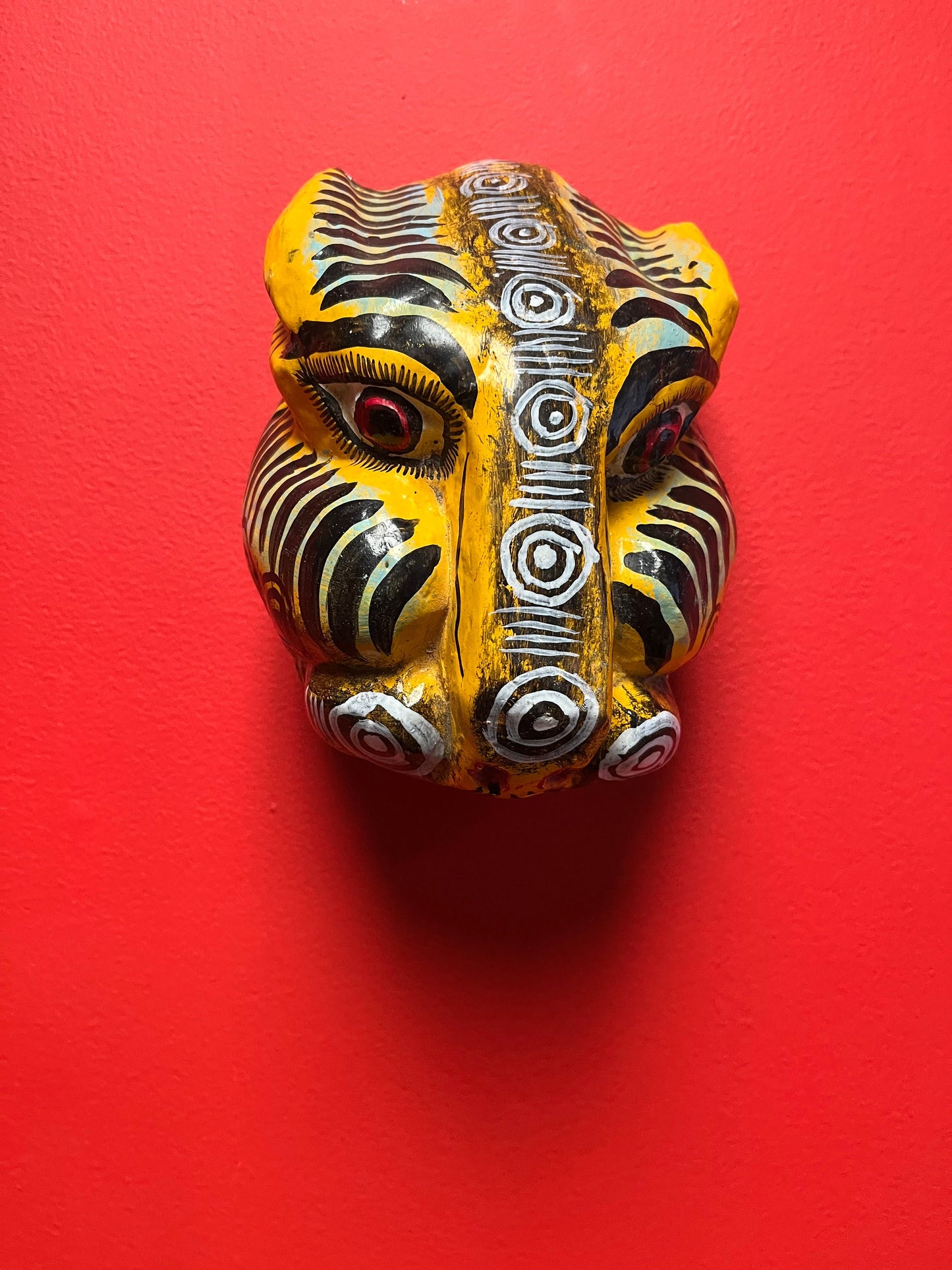 Fabulous 7 inch tall antique South American tribal wooden cat mask  wonderful detail and painting-