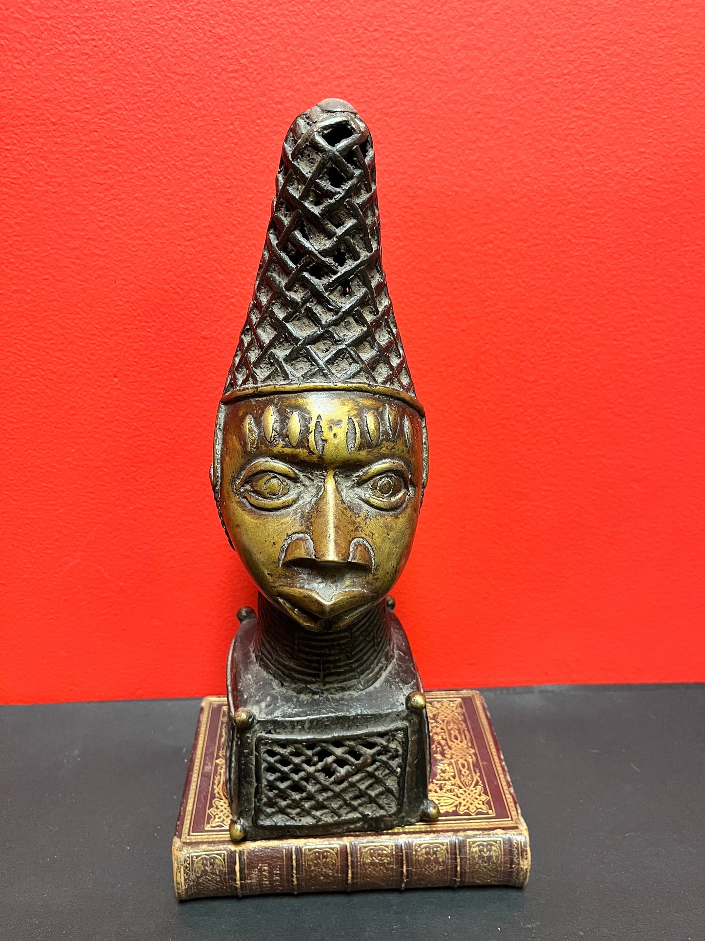 Rare 13 x 3.5 inch wonderful antique authentic African Benin bronze bust