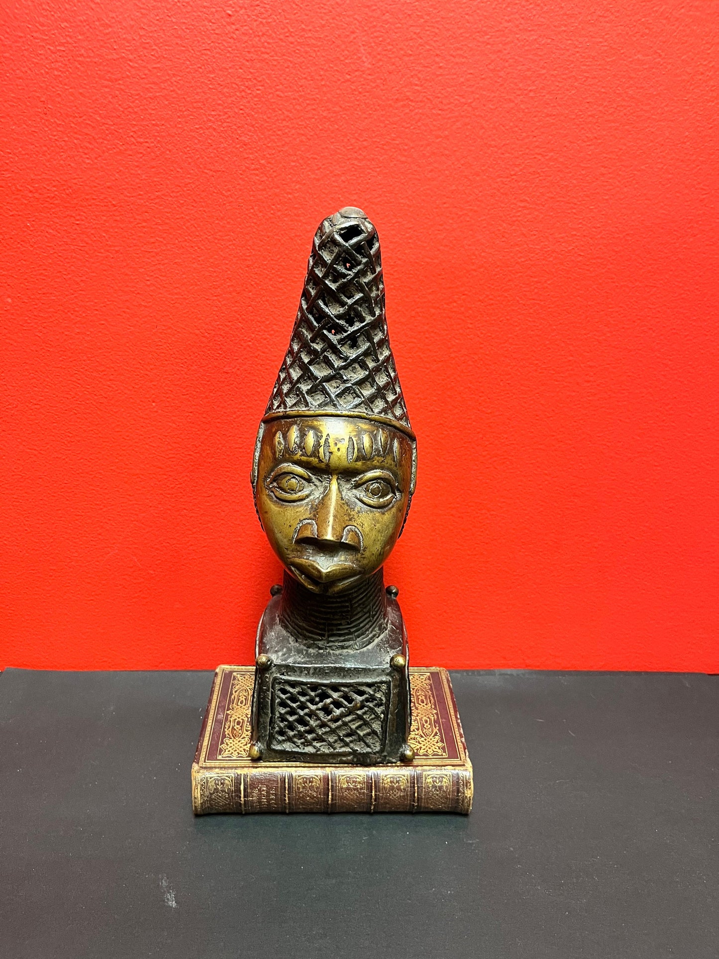 Rare 13 x 3.5 inch wonderful antique authentic African Benin bronze bust