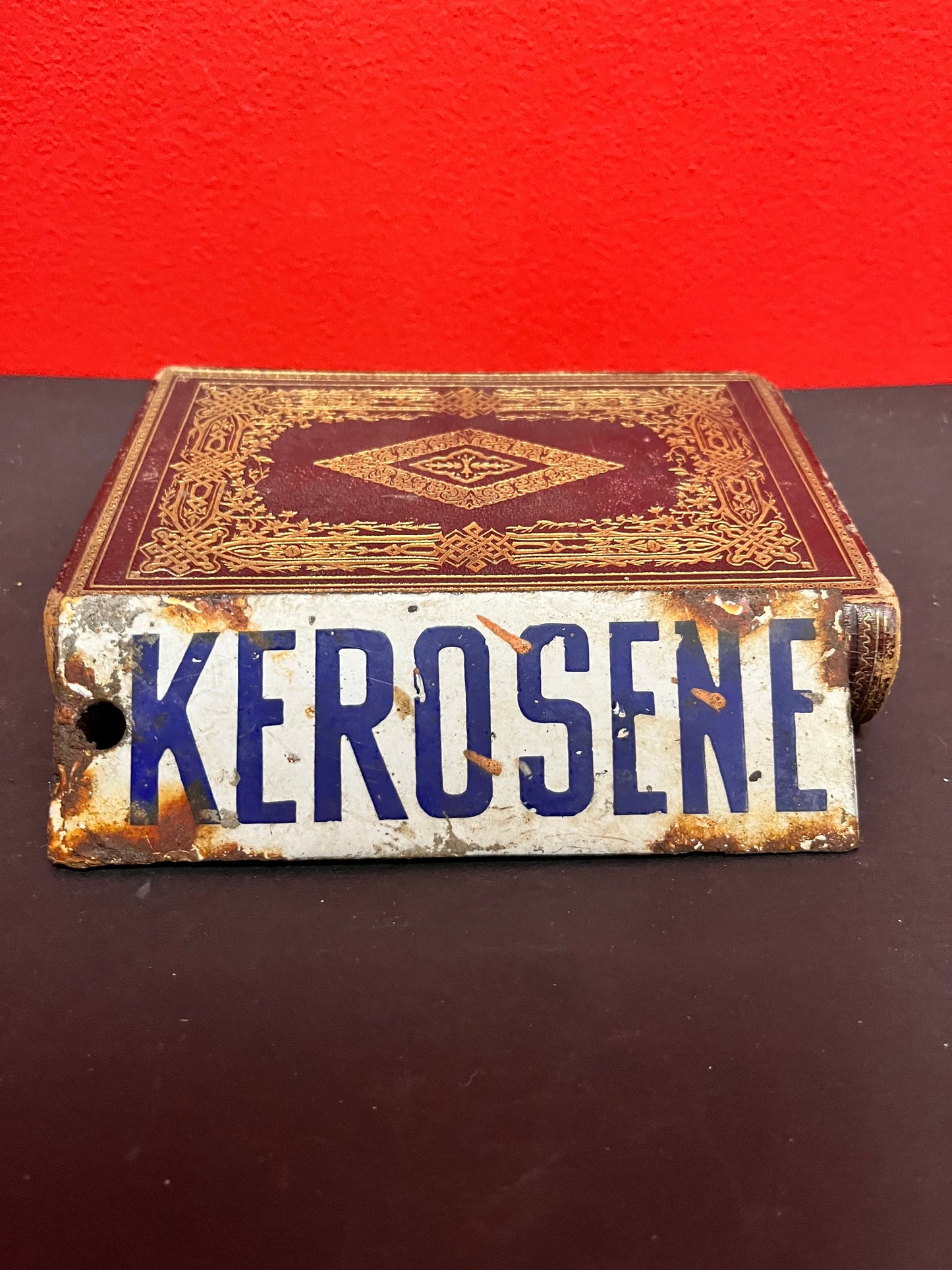 6 x 2 authentic antique enamel kerosene sign