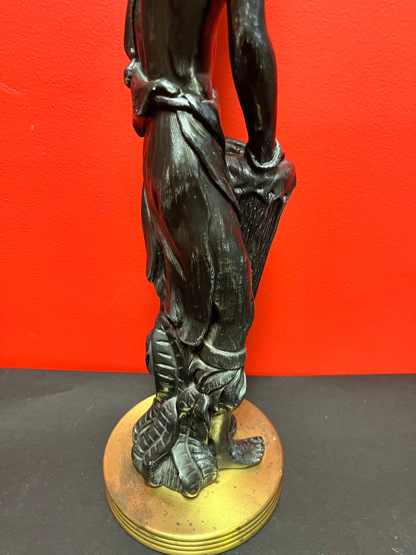 Fabulous 26 x 7 wide bronze spelter African statue of a drummer