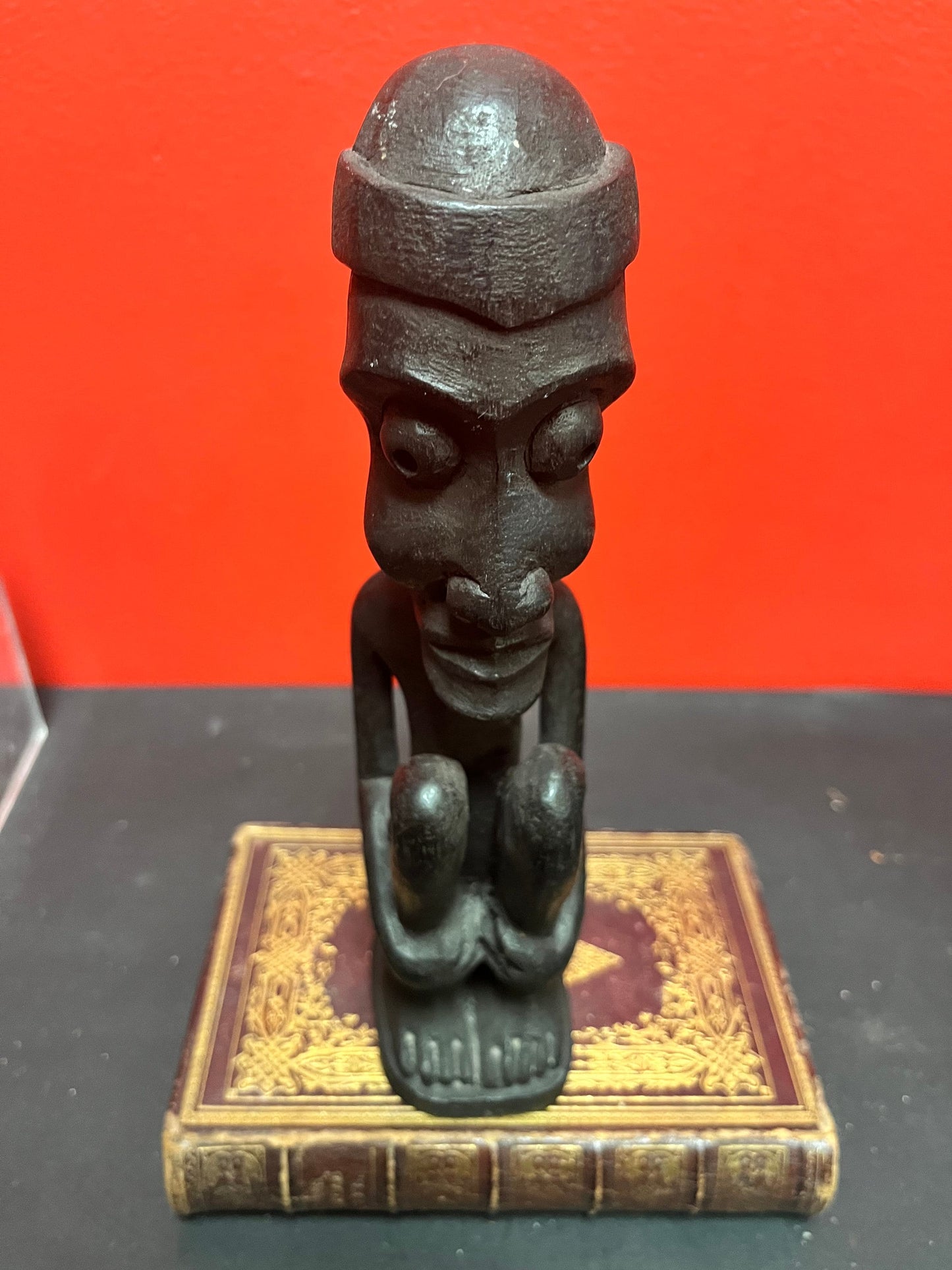 8.5 inch high western African seated vinatge wooden statue  great condition