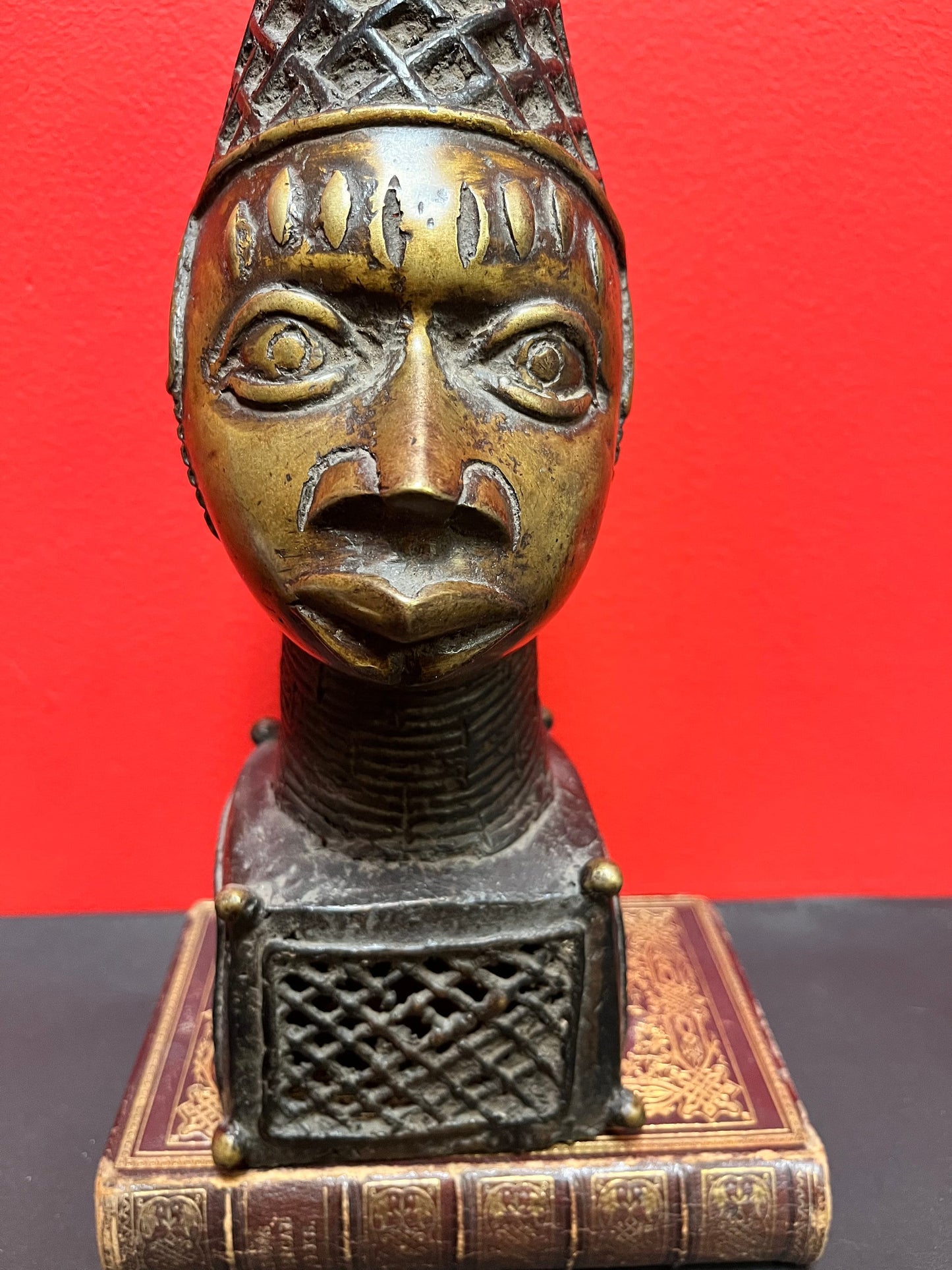 Rare 13 x 3.5 inch wonderful antique authentic African Benin bronze bust