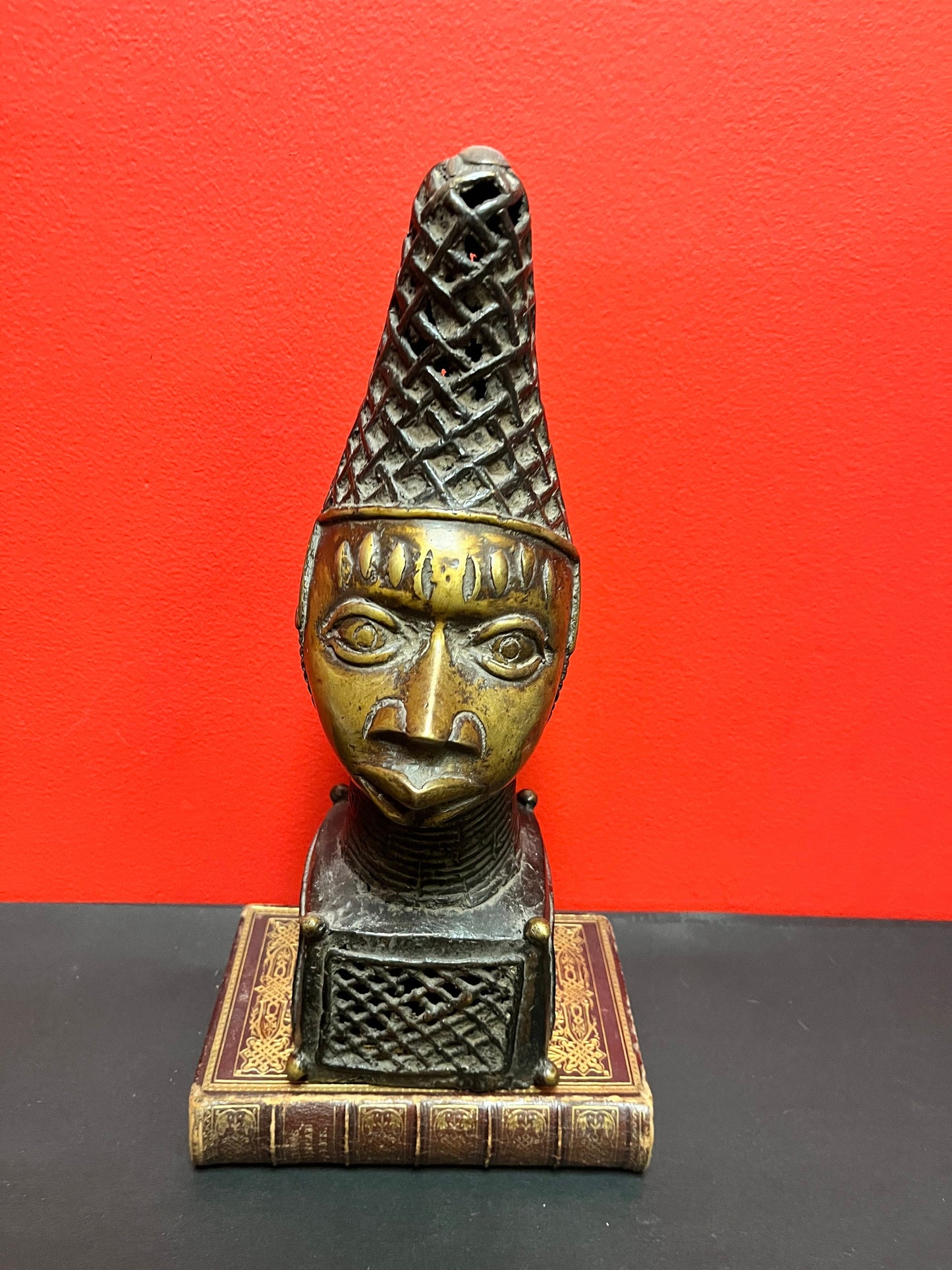 Rare 13 x 3.5 inch wonderful antique authentic African Benin bronze bust