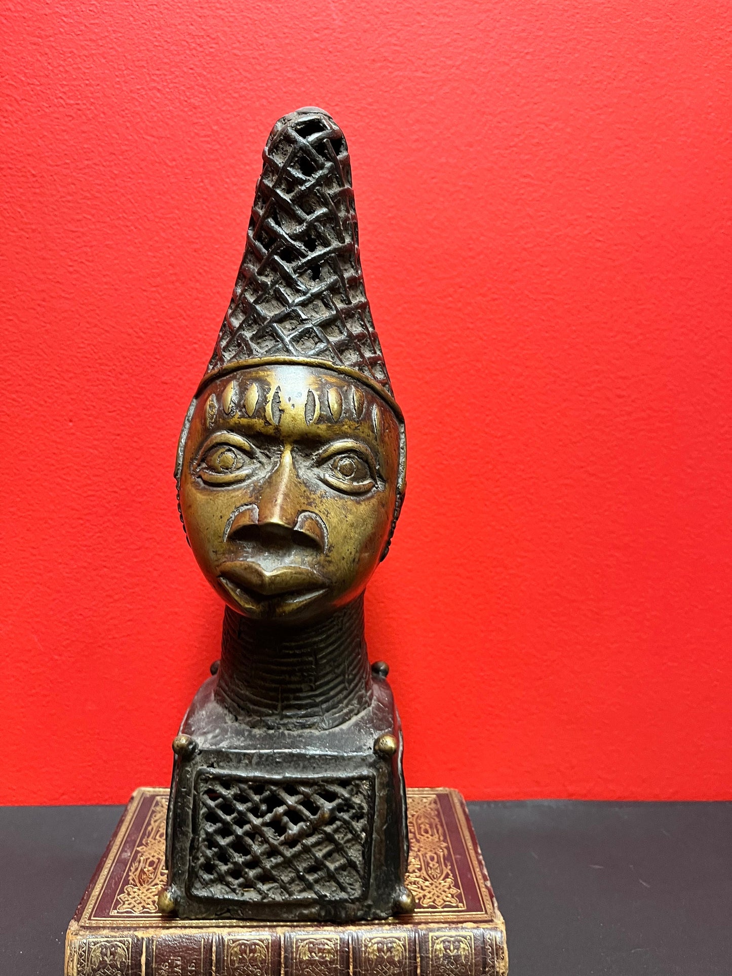 Rare 13 x 3.5 inch wonderful antique authentic African Benin bronze bust