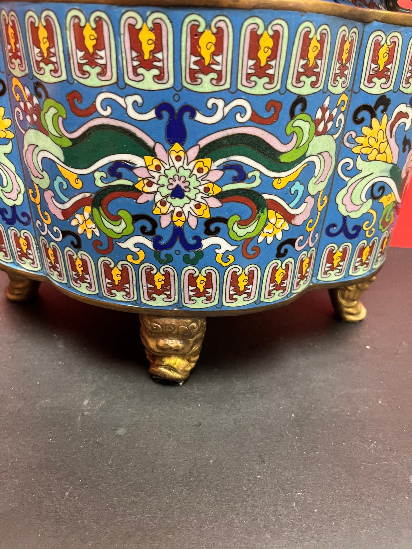 15 x 17 inch high stunning antique Chinese cloisonné and gilt lidded vessel with lid  amazing condition and detail - wow