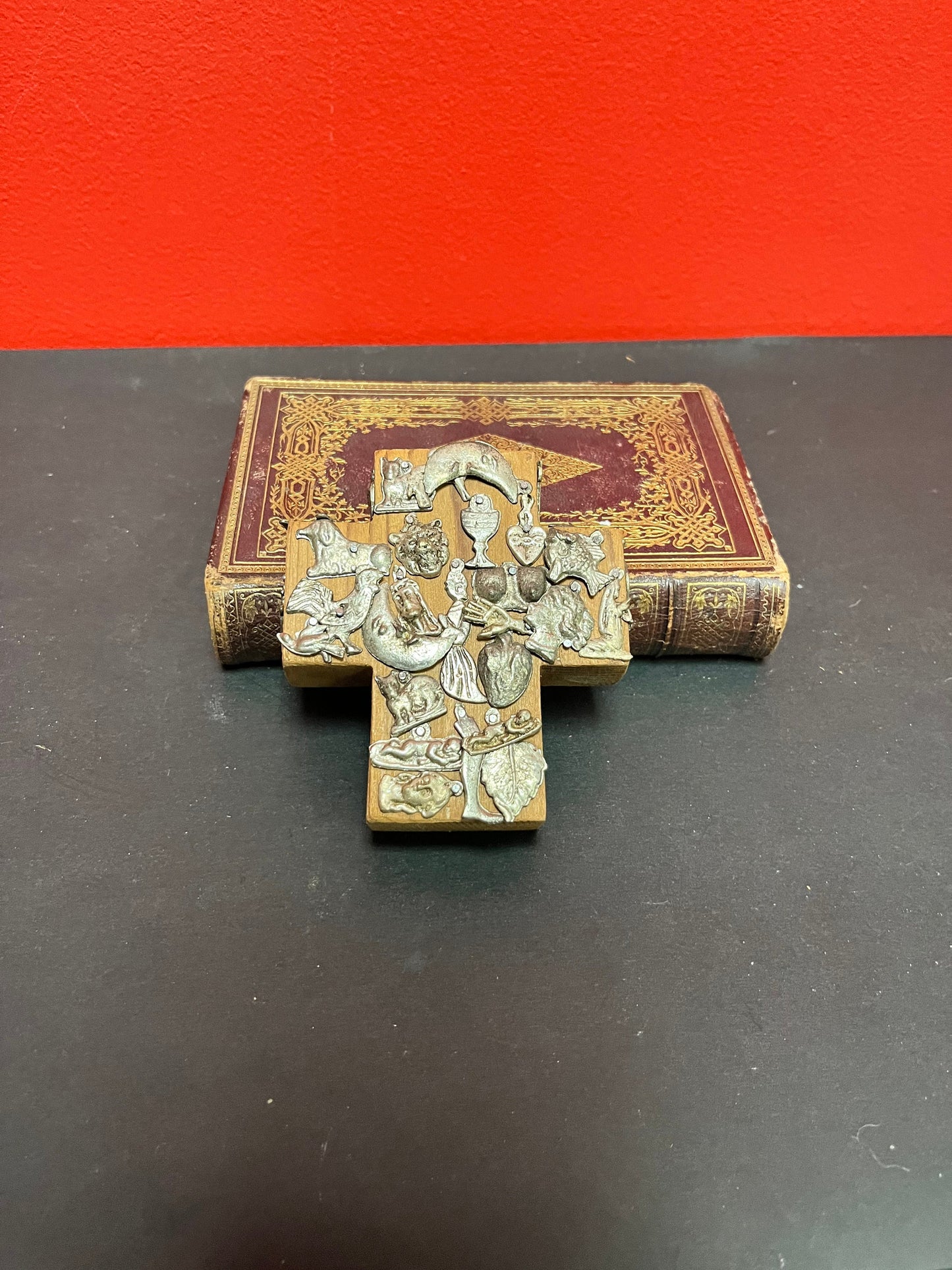 4 x 4 x 1 Mexican religious Silver and wood Cross  hangs  very cool