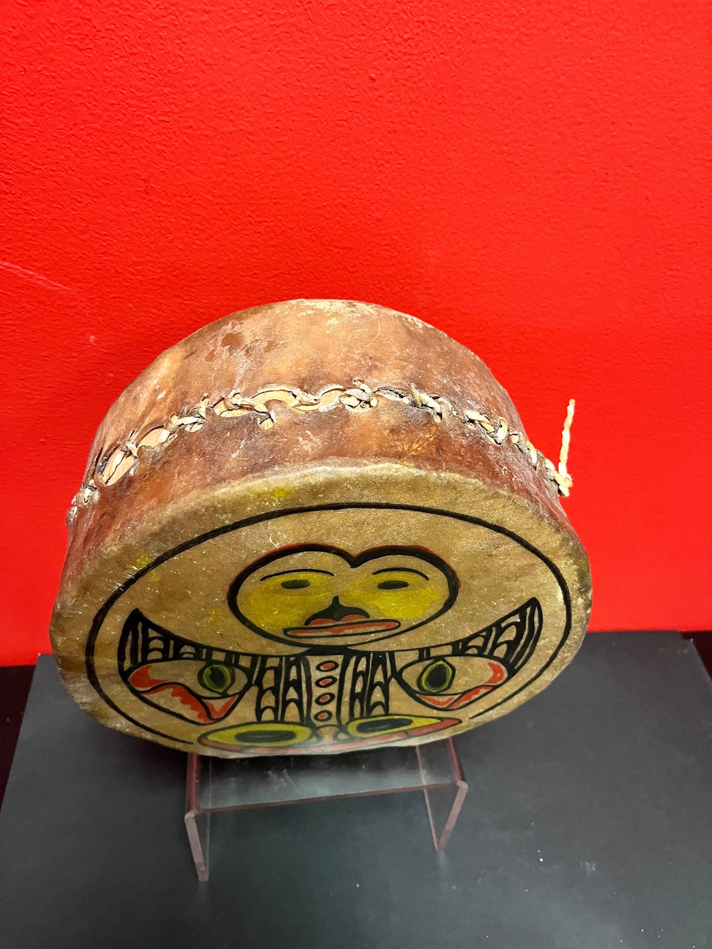 Stunning 10 by 5 inch deep museum quality indigenous first Nations Pacific Northwest coast antique drum with great sound  wow