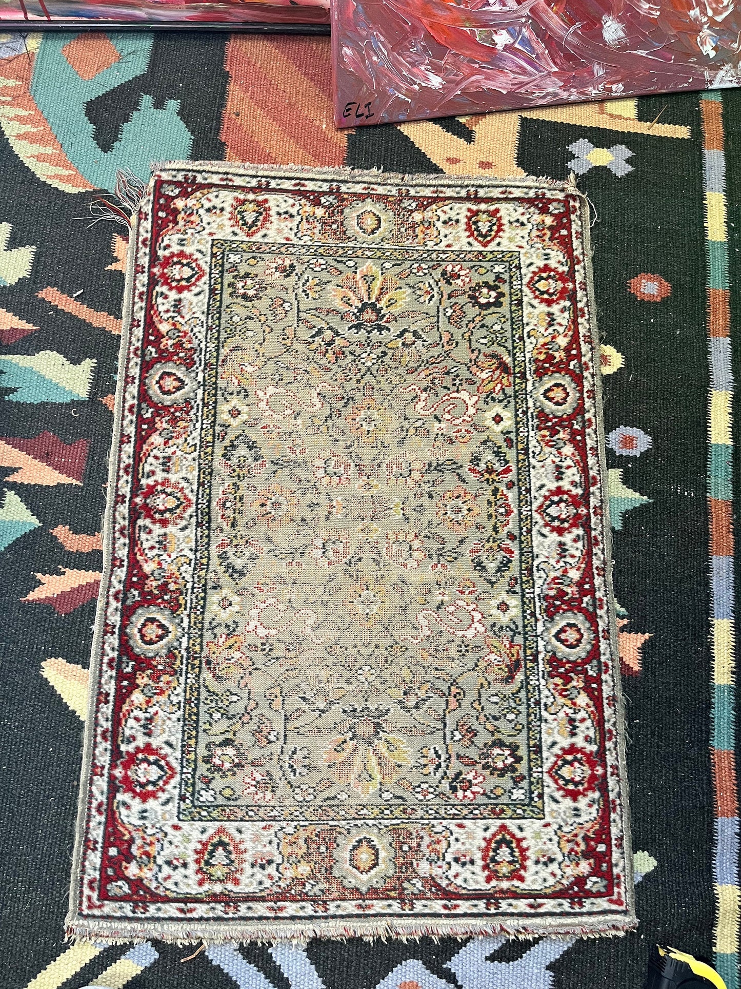 3 x 2 Persian wool prayer mat or small  rug in antique condition  spectacular