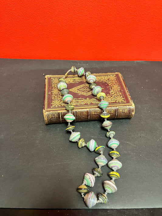 Approximately 23 inch long African vintage recycled magazine necklace   so cool