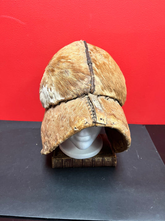 13 x 7 inch wide leather and fur African safari helmet  19 century - very unique   good condition, museum quality