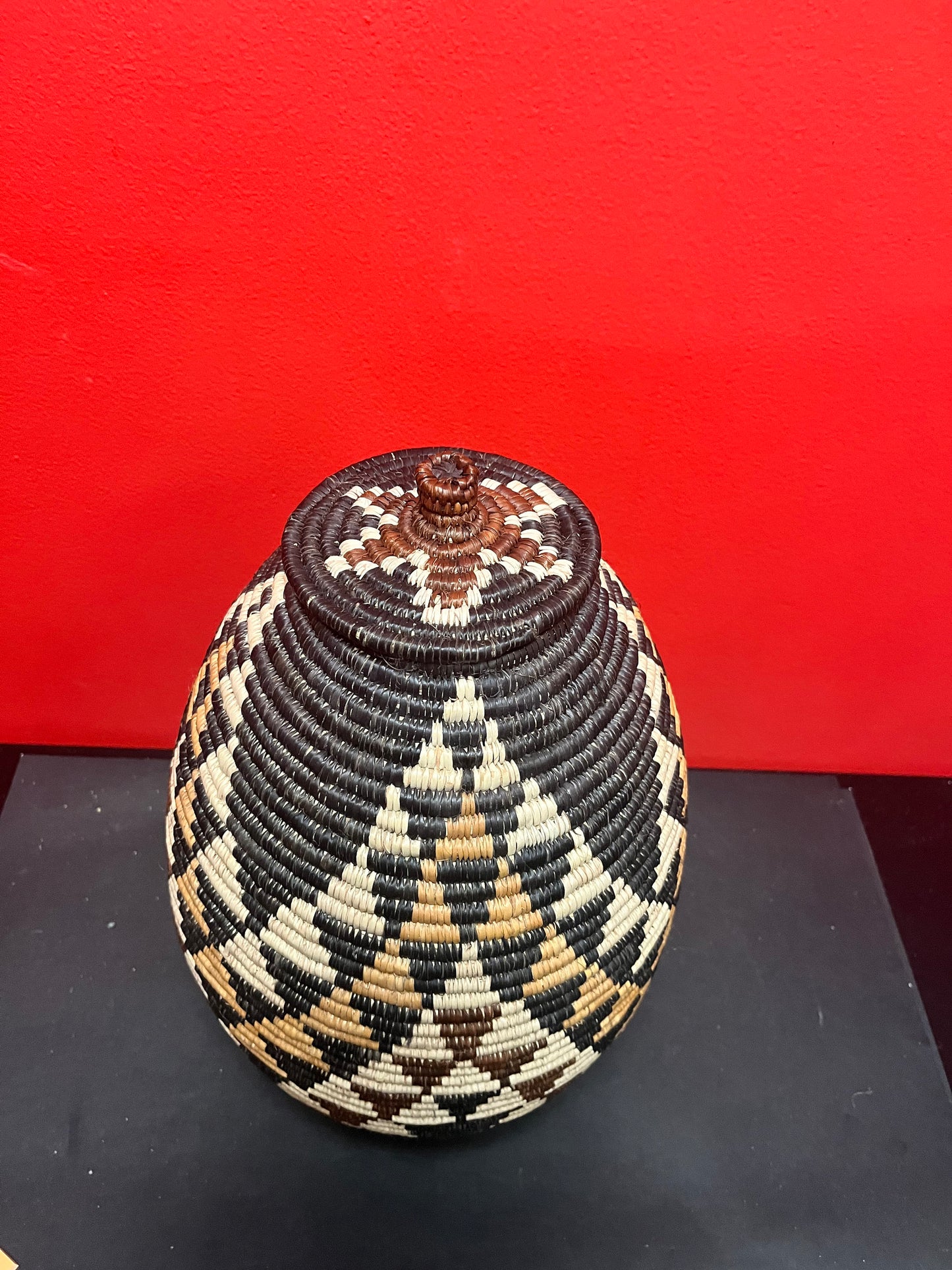 15 inch stunning museum quality traditional African Zulu weaved basket with lid  known artist