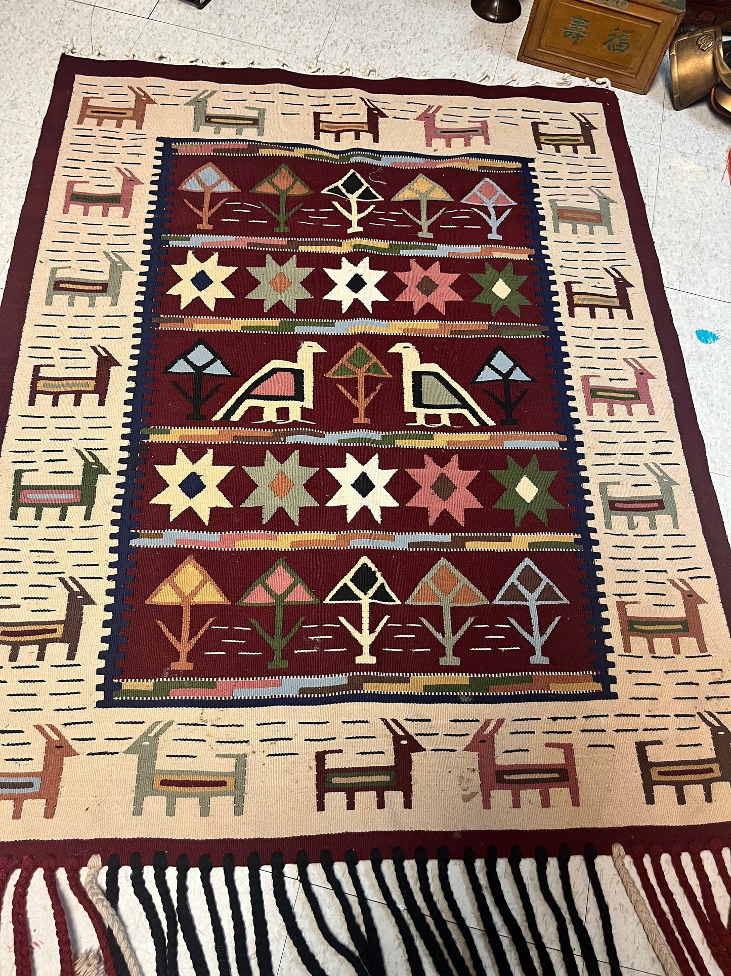 A  64 x 38 authentic navajo wall hanging or rug  minor marking at the bottom, so see photo  wonderful piece great value price