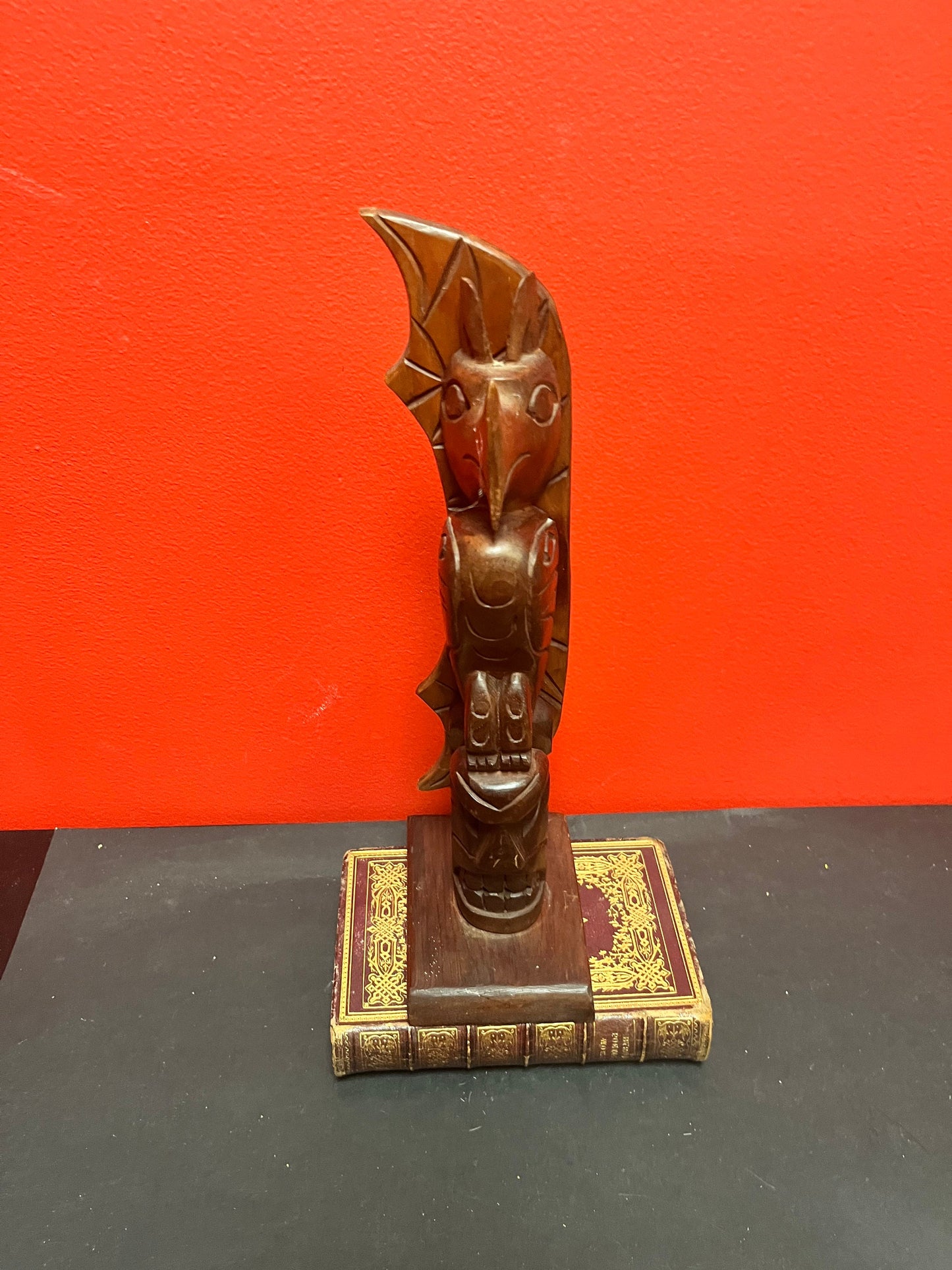 Lovely 12 x 10 inch wide cedar Indigenous first nations pacific northwest coast signed totem pole  lovely detail