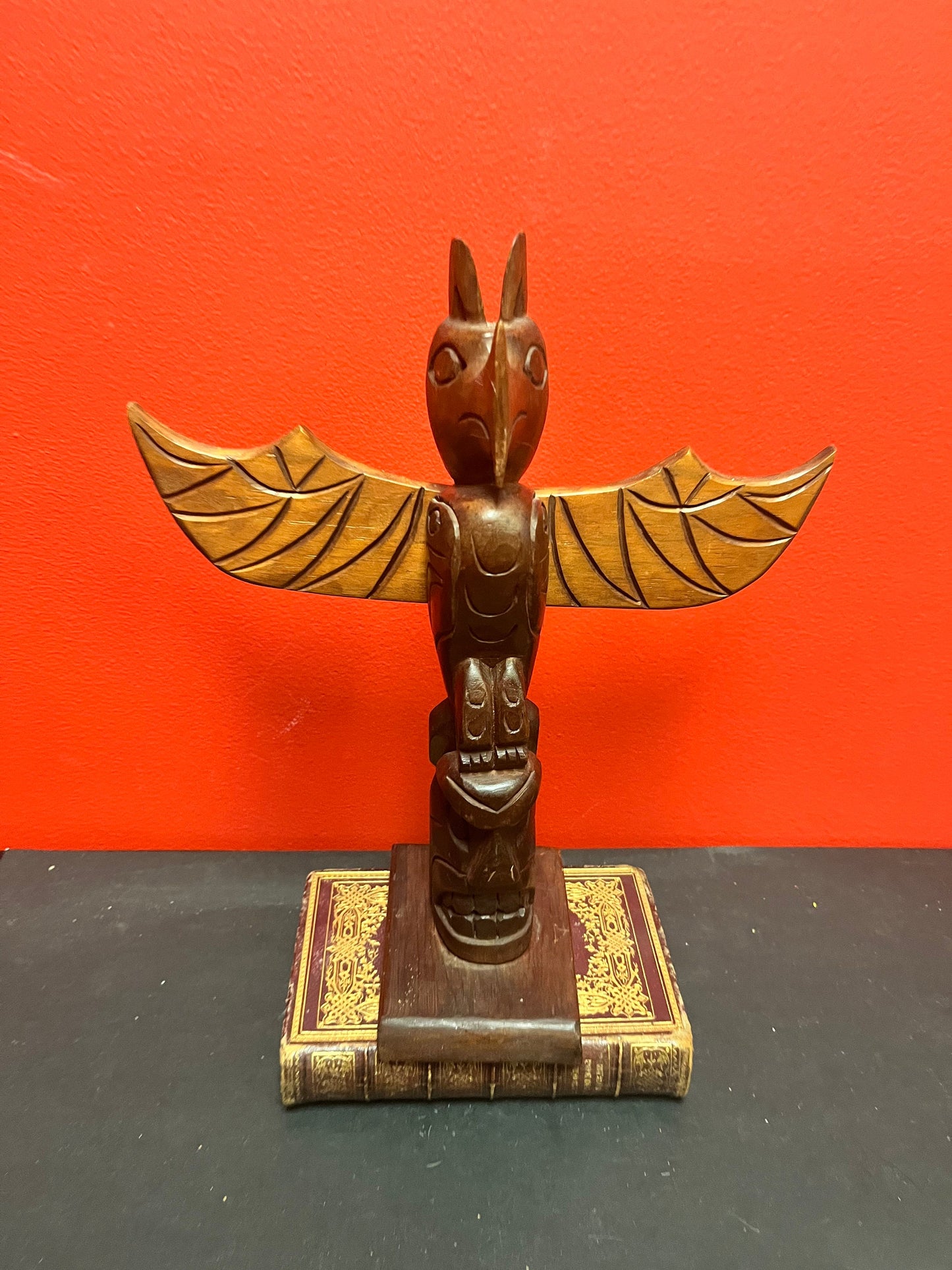 Lovely 12 x 10 inch wide cedar Indigenous first nations pacific northwest coast signed totem pole  lovely detail