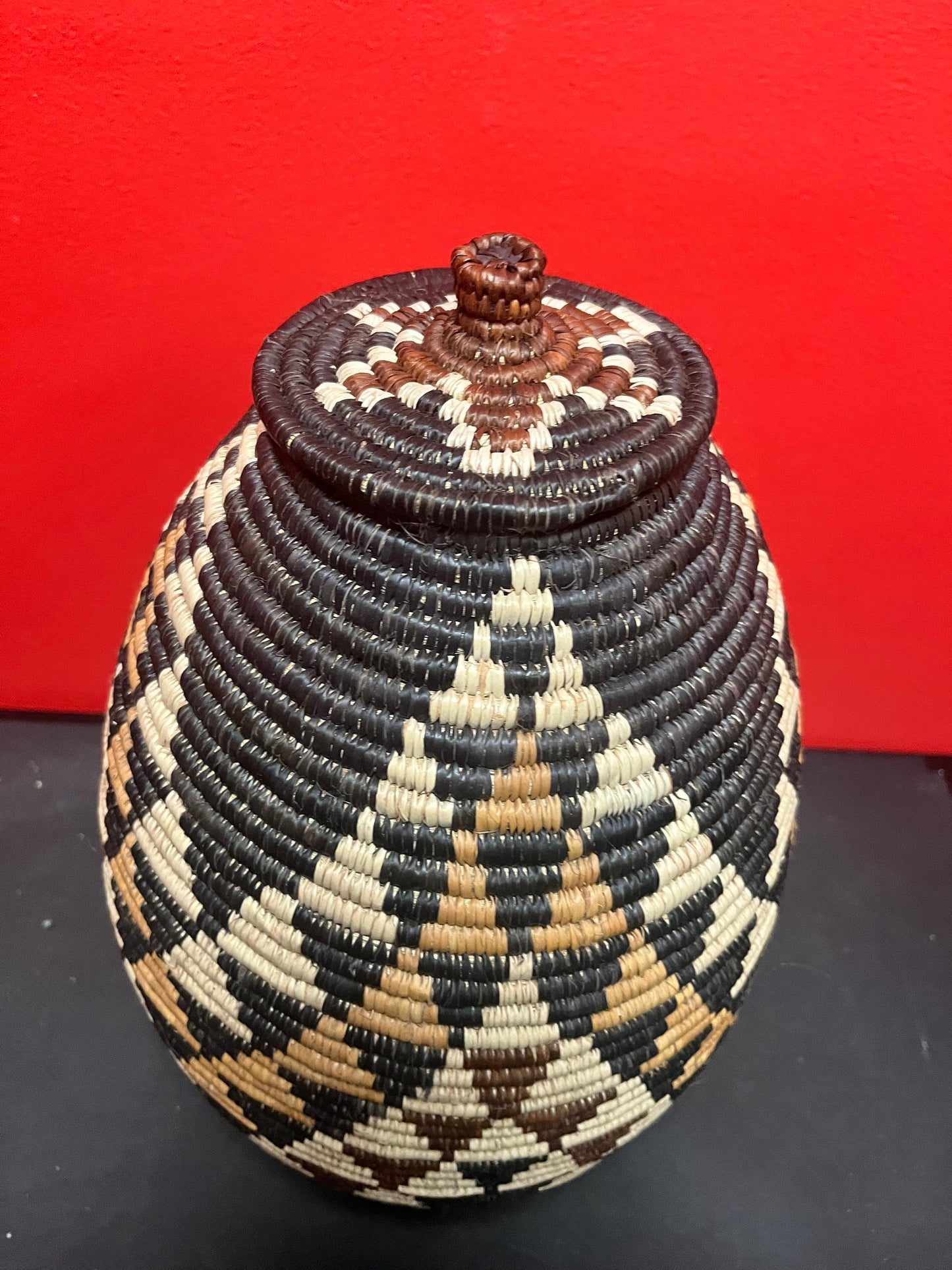 15 inch stunning museum quality traditional African Zulu weaved basket with lid  known artist