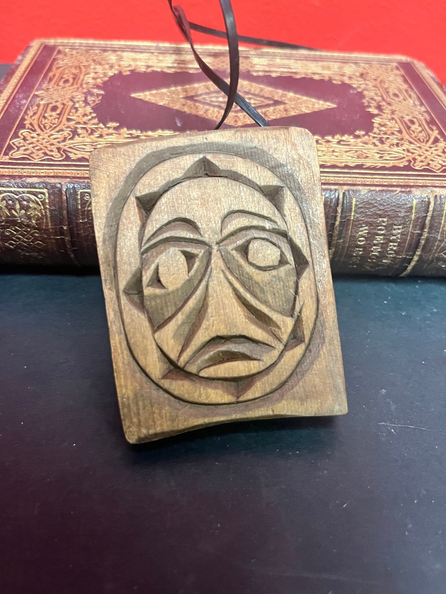 Fabulous indigenous first nations pacific northwest coast, 3 inch long cedar double sided amulet pendant  great detail  wow