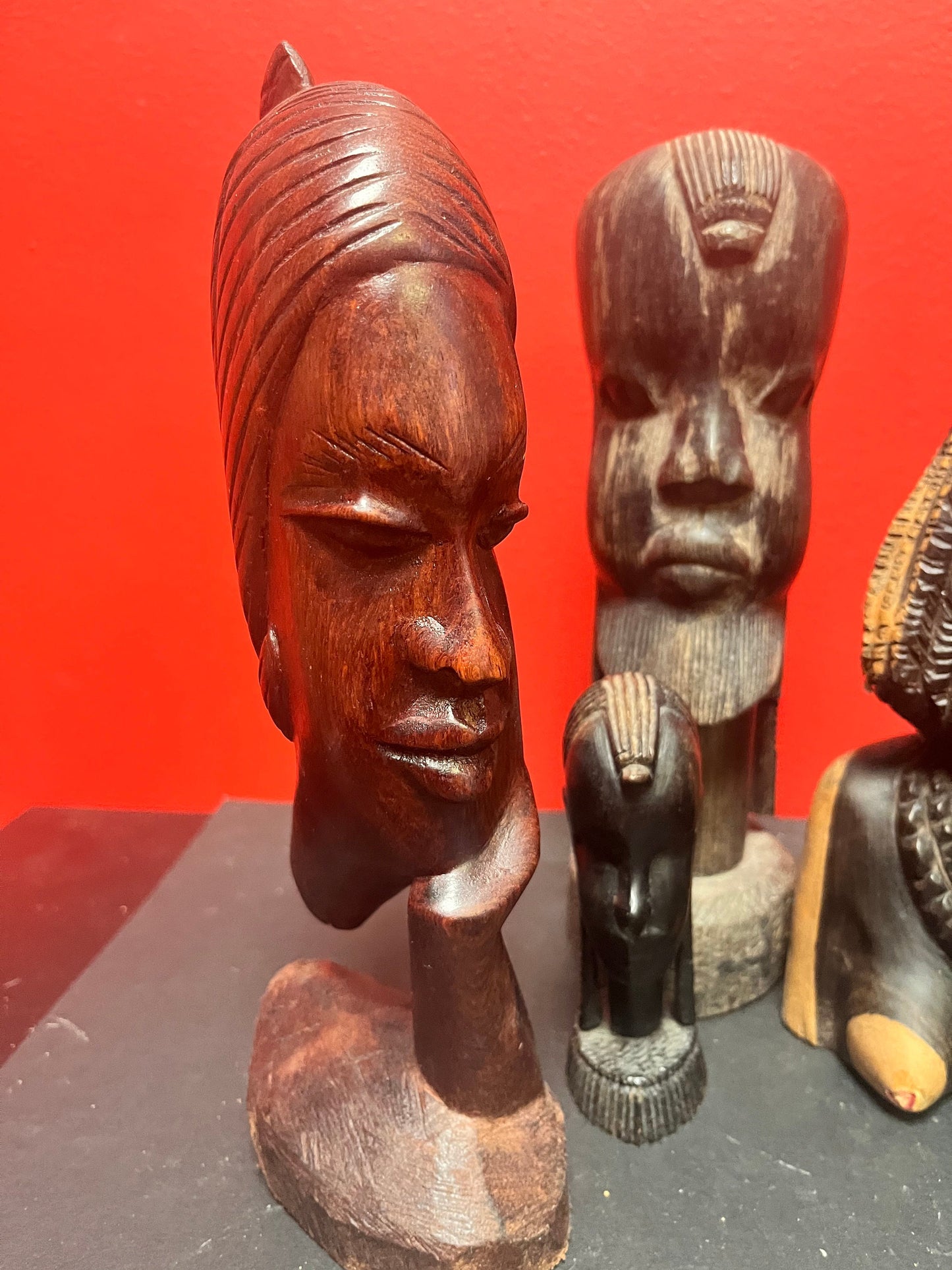 Fabulous lot of seven African wooden busts  all good condition  -perfect for gifts or resale