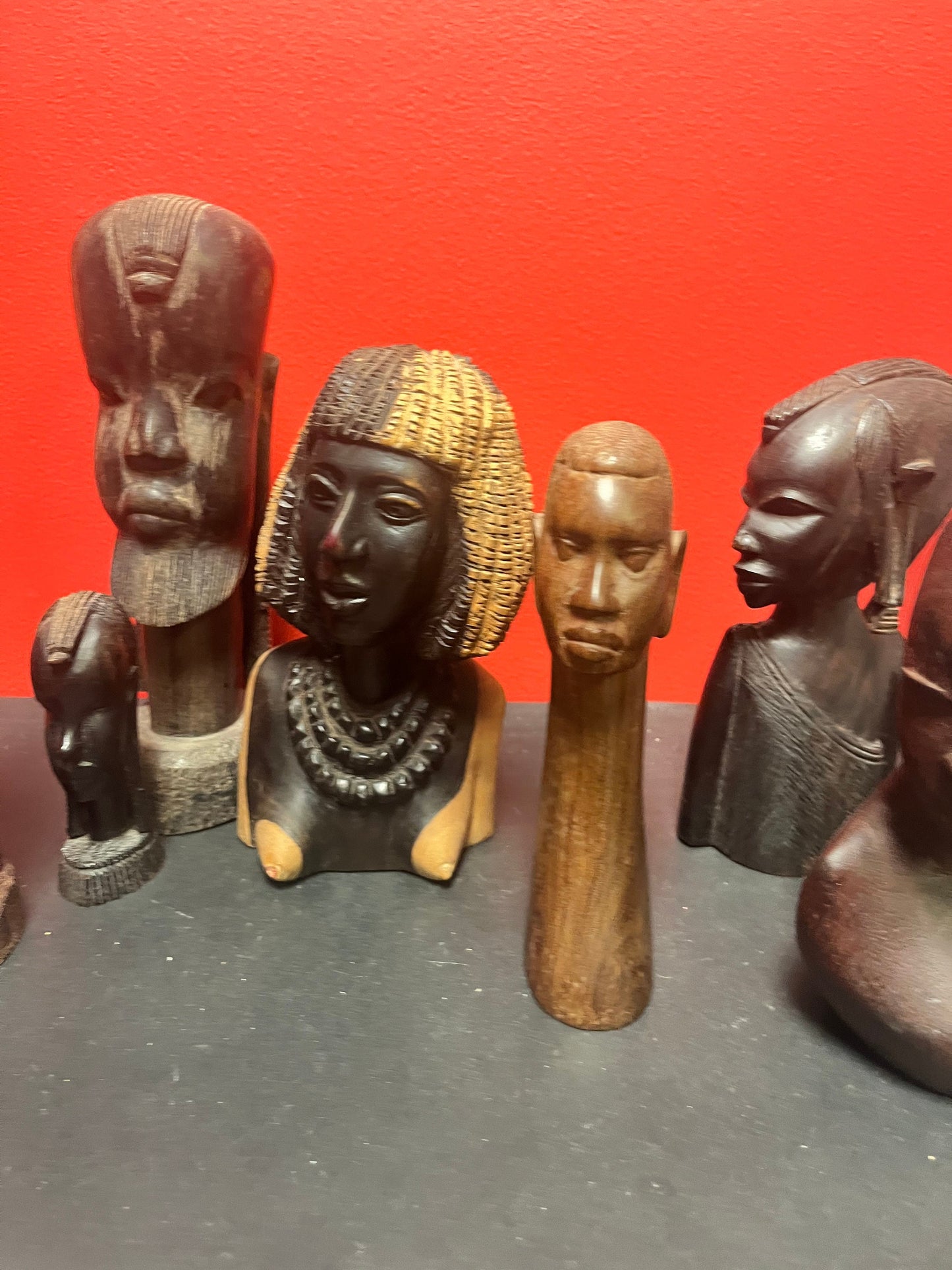 Fabulous lot of seven African wooden busts  all good condition  -perfect for gifts or resale