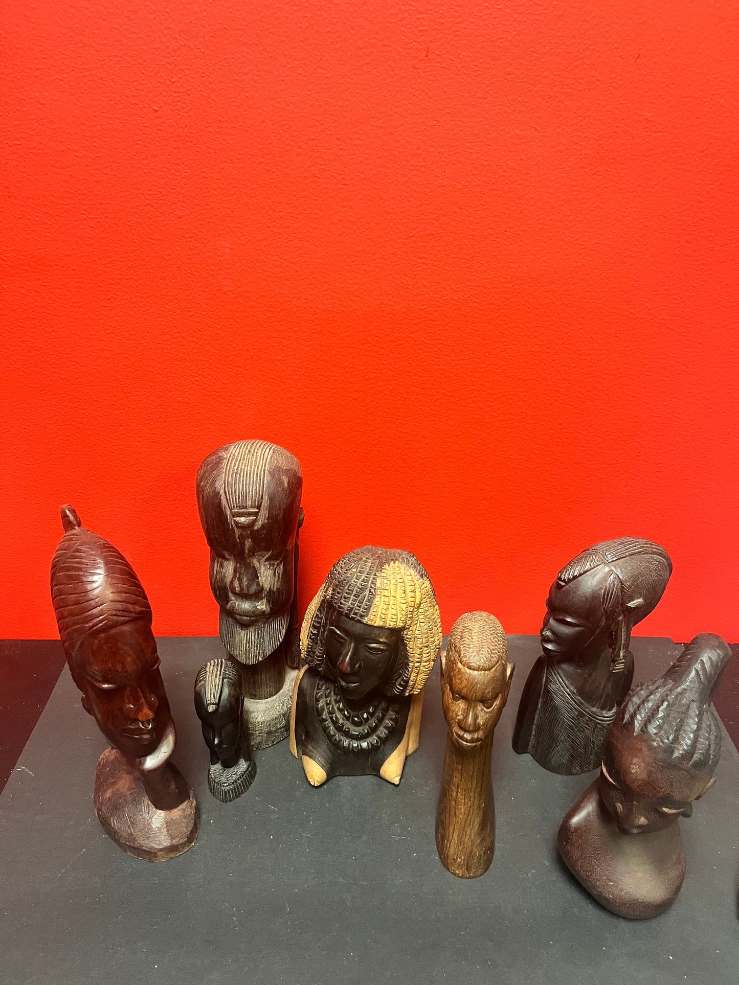 Fabulous lot of seven African wooden busts  all good condition  -perfect for gifts or resale