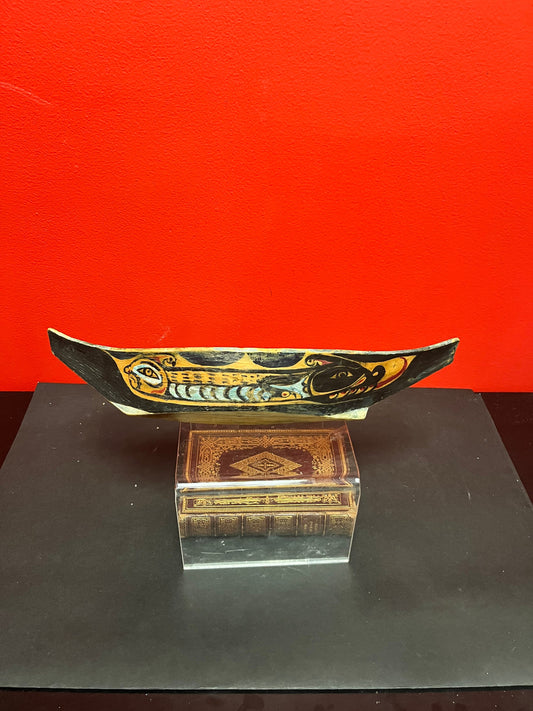 14 x 5 x 2 high, authentic museum quality 19 century ceremonial painted grease bowl  indigenous first nations pacific northwest coast