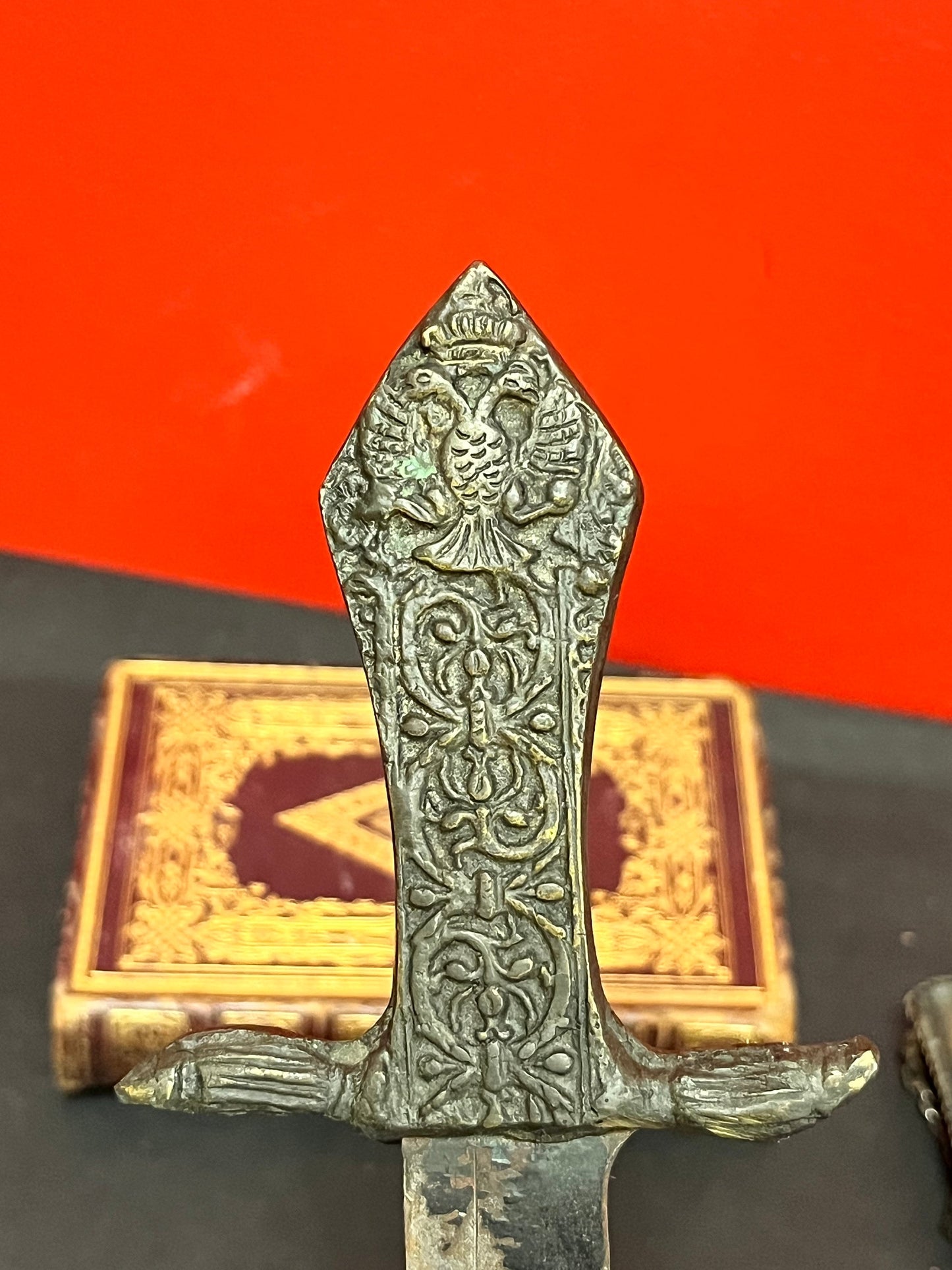 14 inch Middle Eastern bronze dagger in sheaf! Very unique.