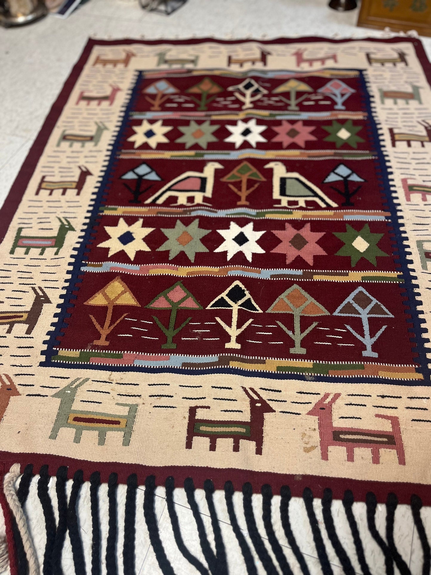 A  64 x 38 authentic navajo wall hanging or rug  minor marking at the bottom, so see photo  wonderful piece great value price