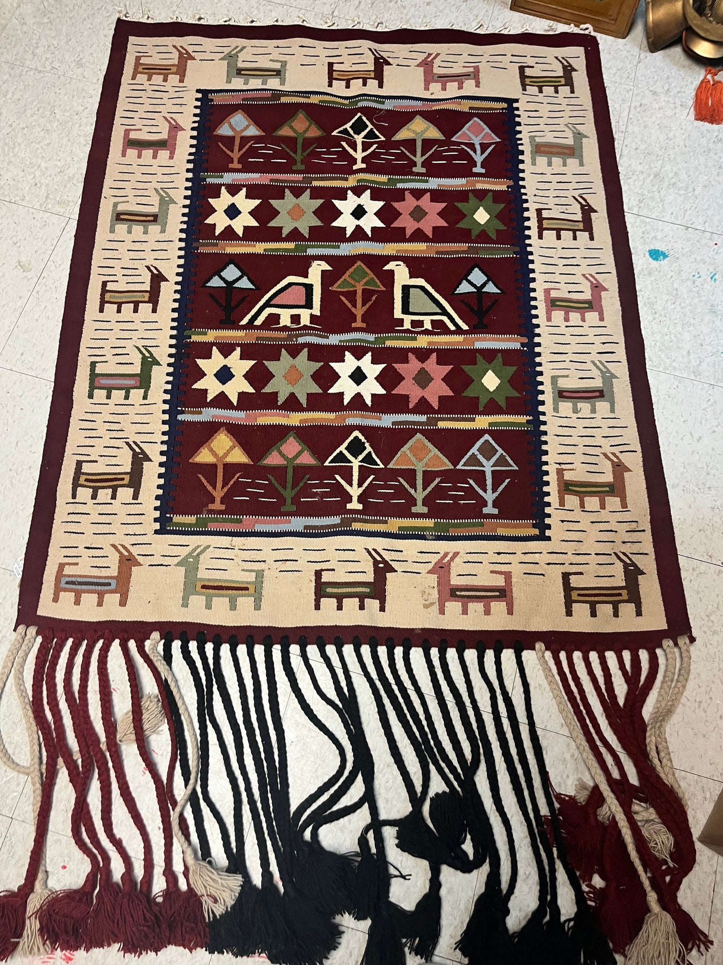 A  64 x 38 authentic navajo wall hanging or rug  minor marking at the bottom, so see photo  wonderful piece great value price