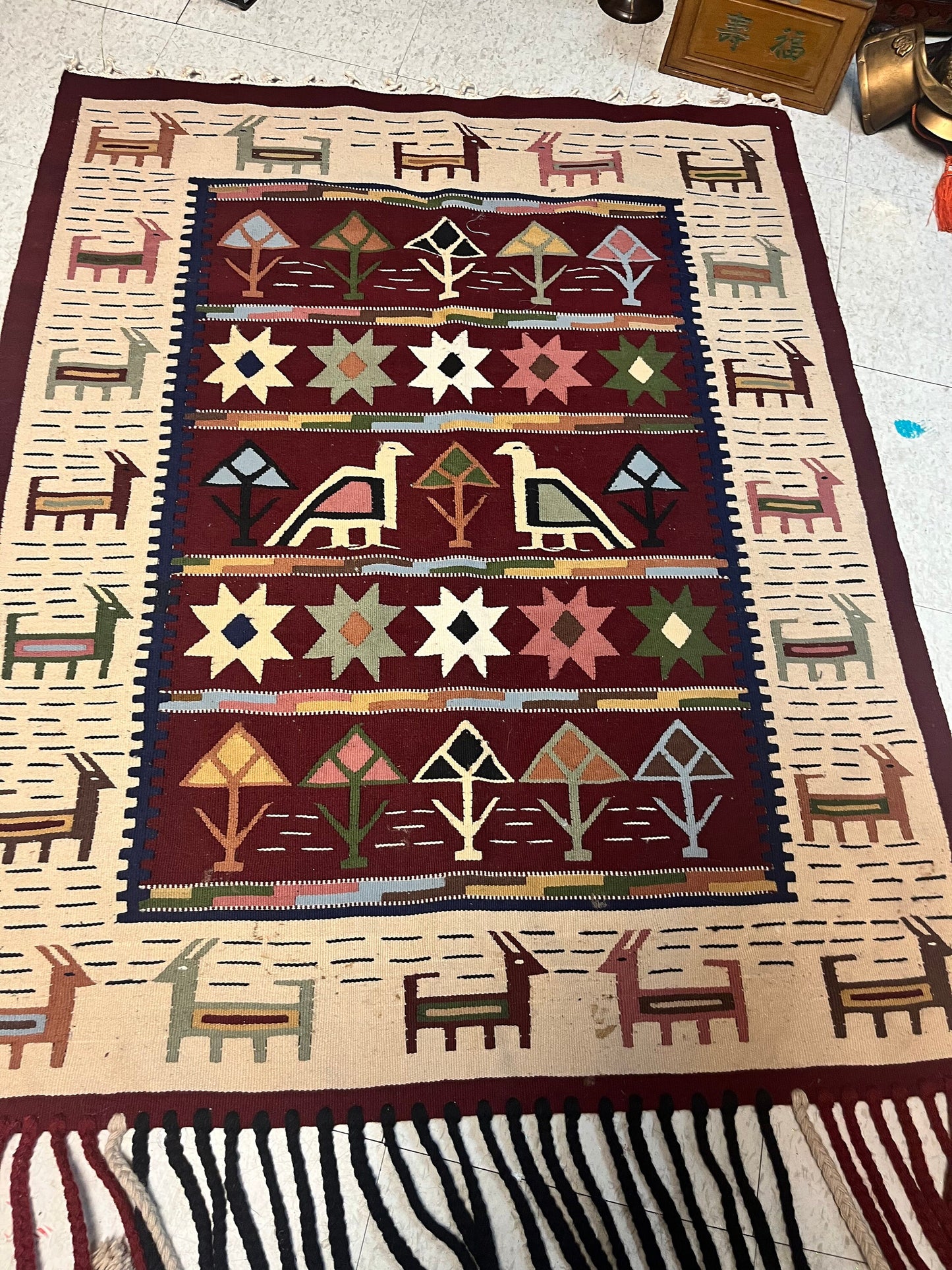 A  64 x 38 authentic navajo wall hanging or rug  minor marking at the bottom, so see photo  wonderful piece great value price