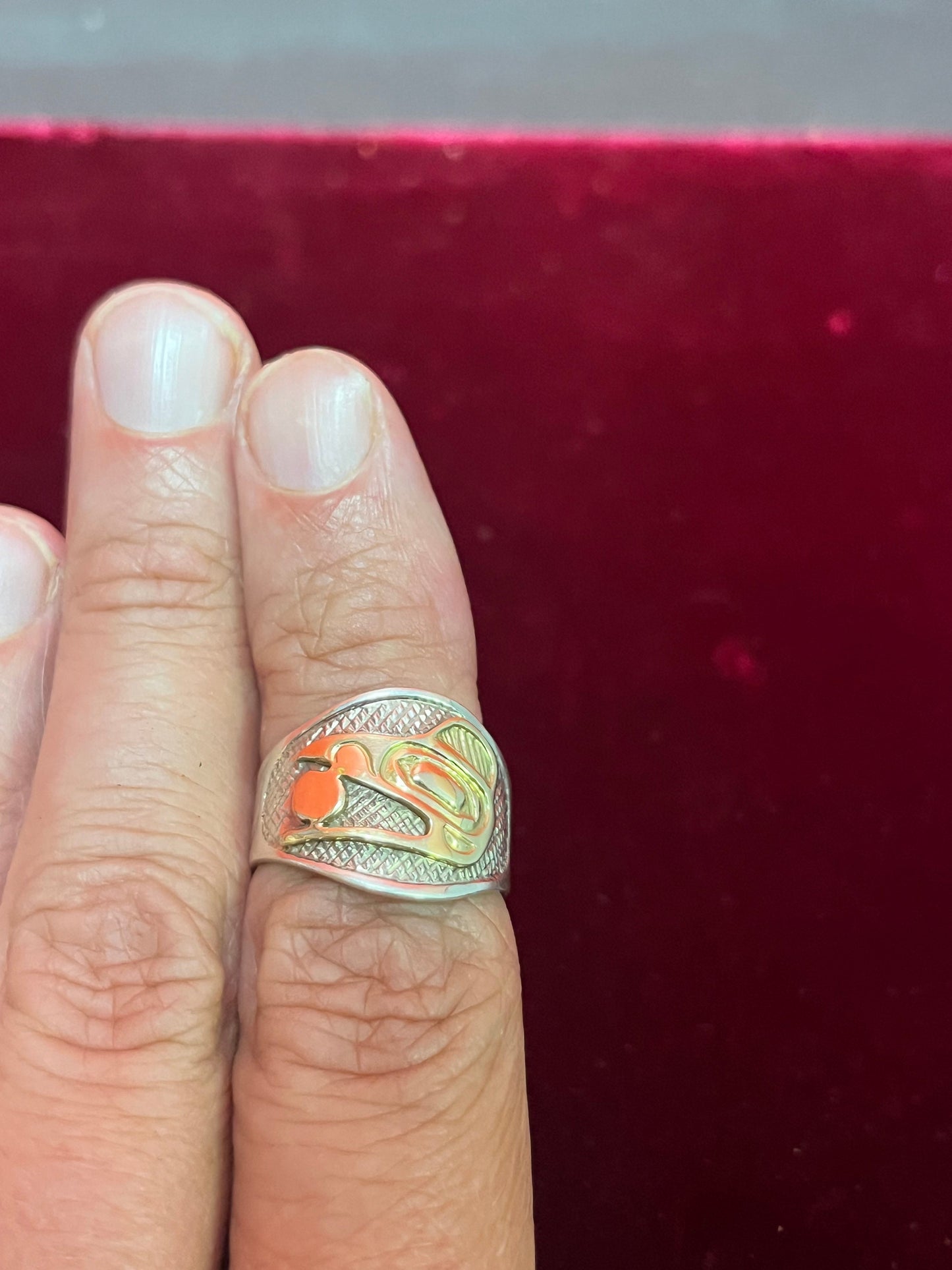 Sterling and gold size 8 Indigenous, first nations pacific northwest coast ring   Robert cross  fabulous piece