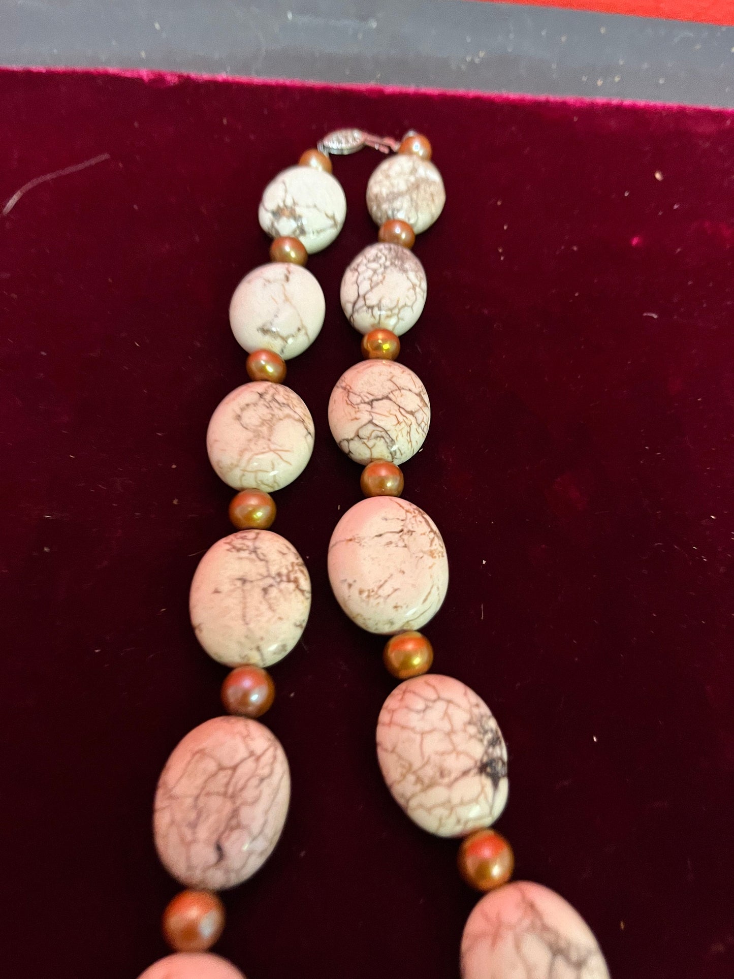 Lovely stone and bronze necklace - approximately 18 inches long  very unusual and cool