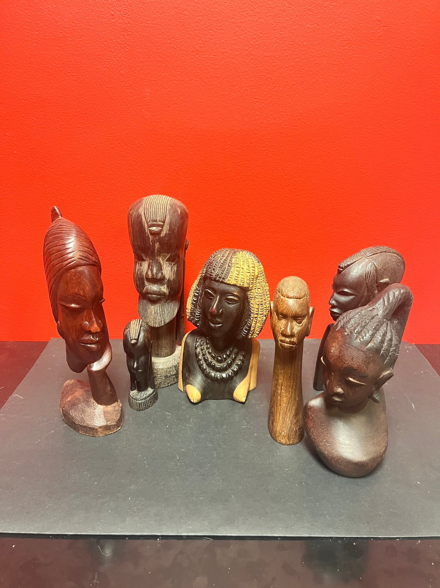 Fabulous lot of seven African wooden busts  all good condition  -perfect for gifts or resale