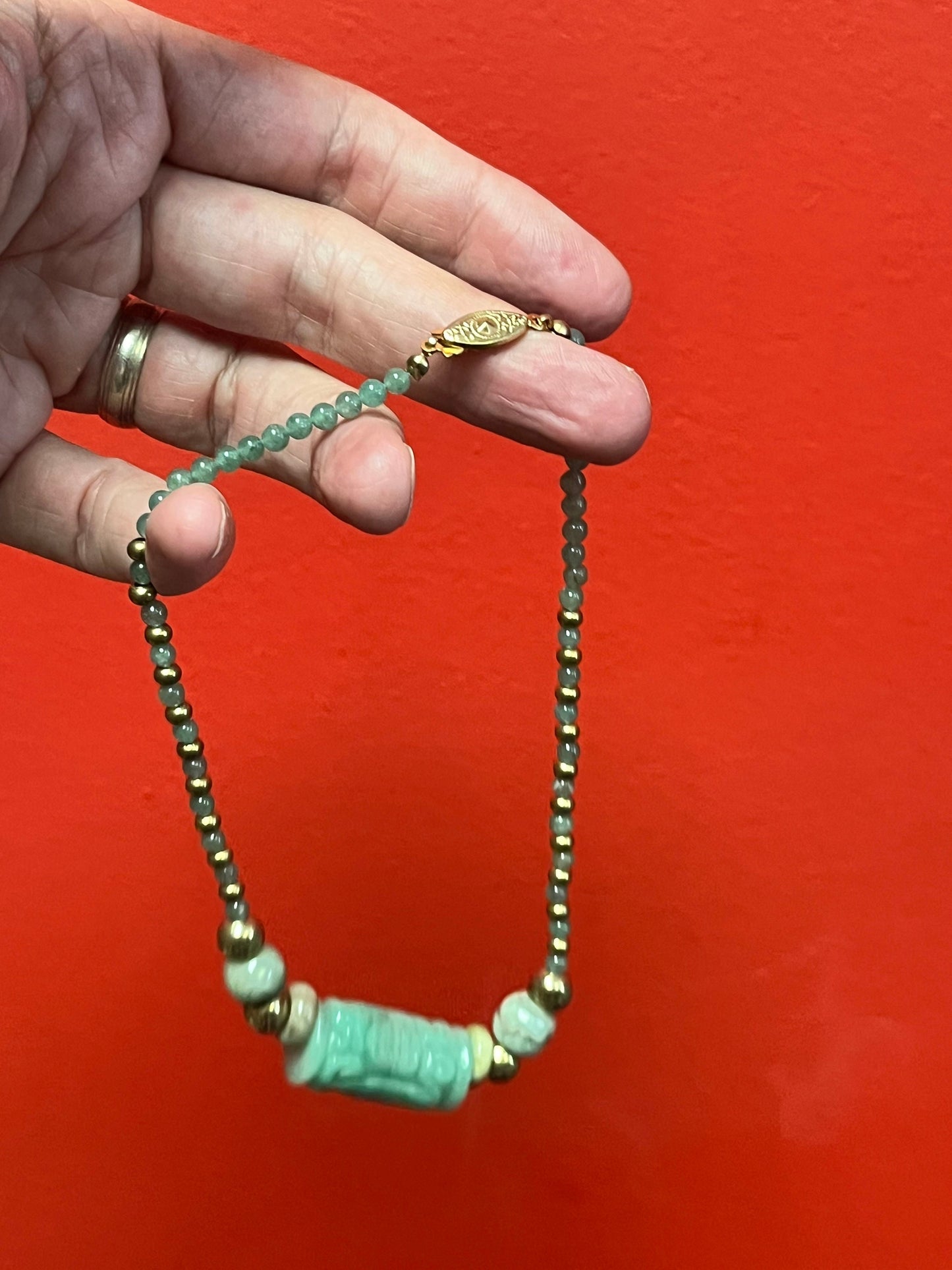 Lovely Chinese jade necklace  approximately 12 inches long  perfect for young woman or Small neckl