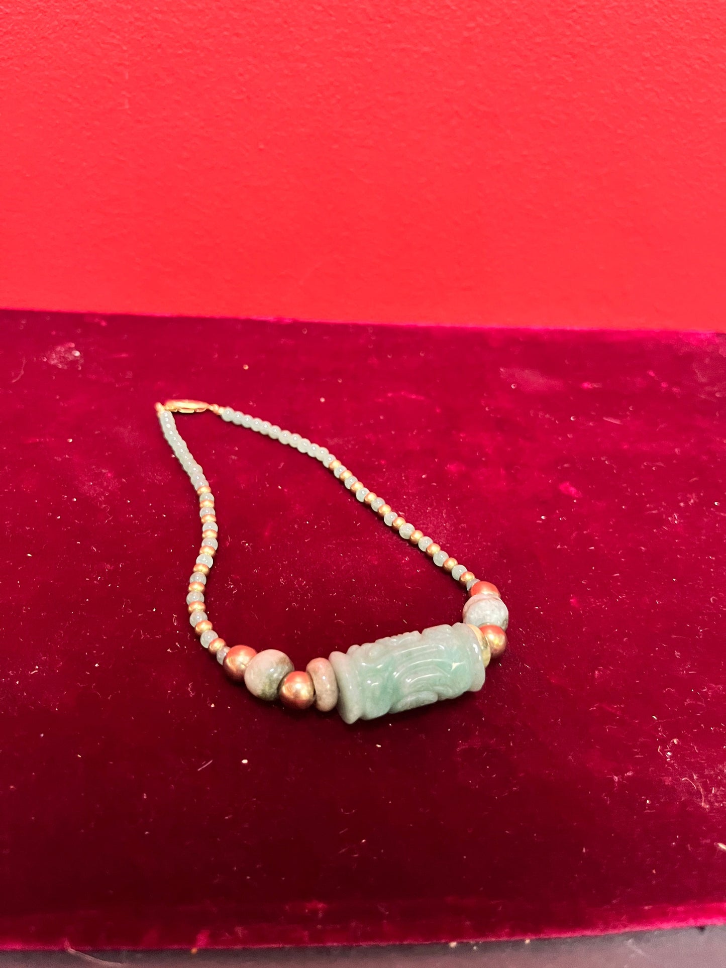 Lovely Chinese jade necklace  approximately 12 inches long  perfect for young woman or Small neckl