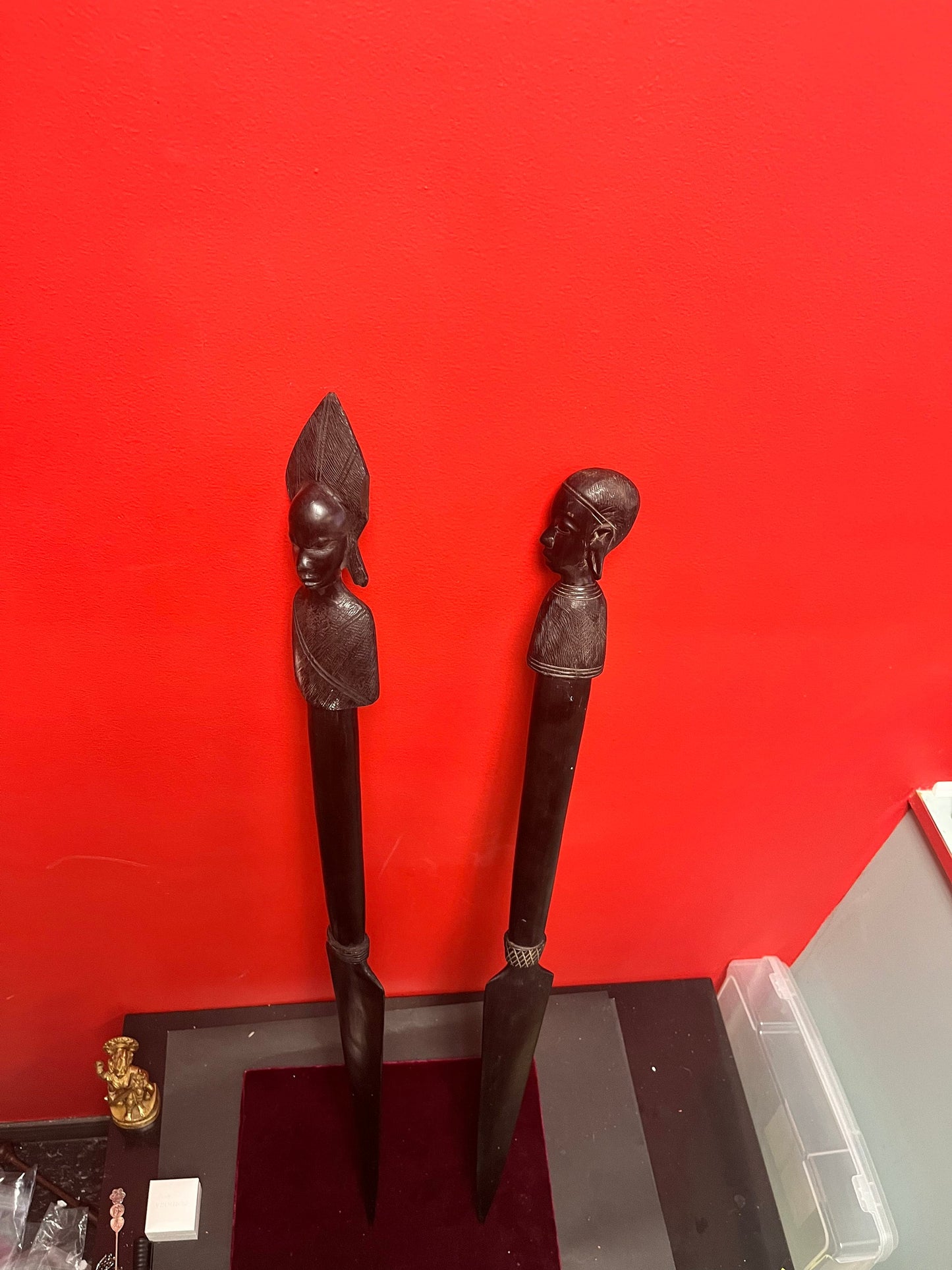 Pair Stunning 34 inch 1960s museum quality Ebony wooden power dance spears  Tanzanian beauties