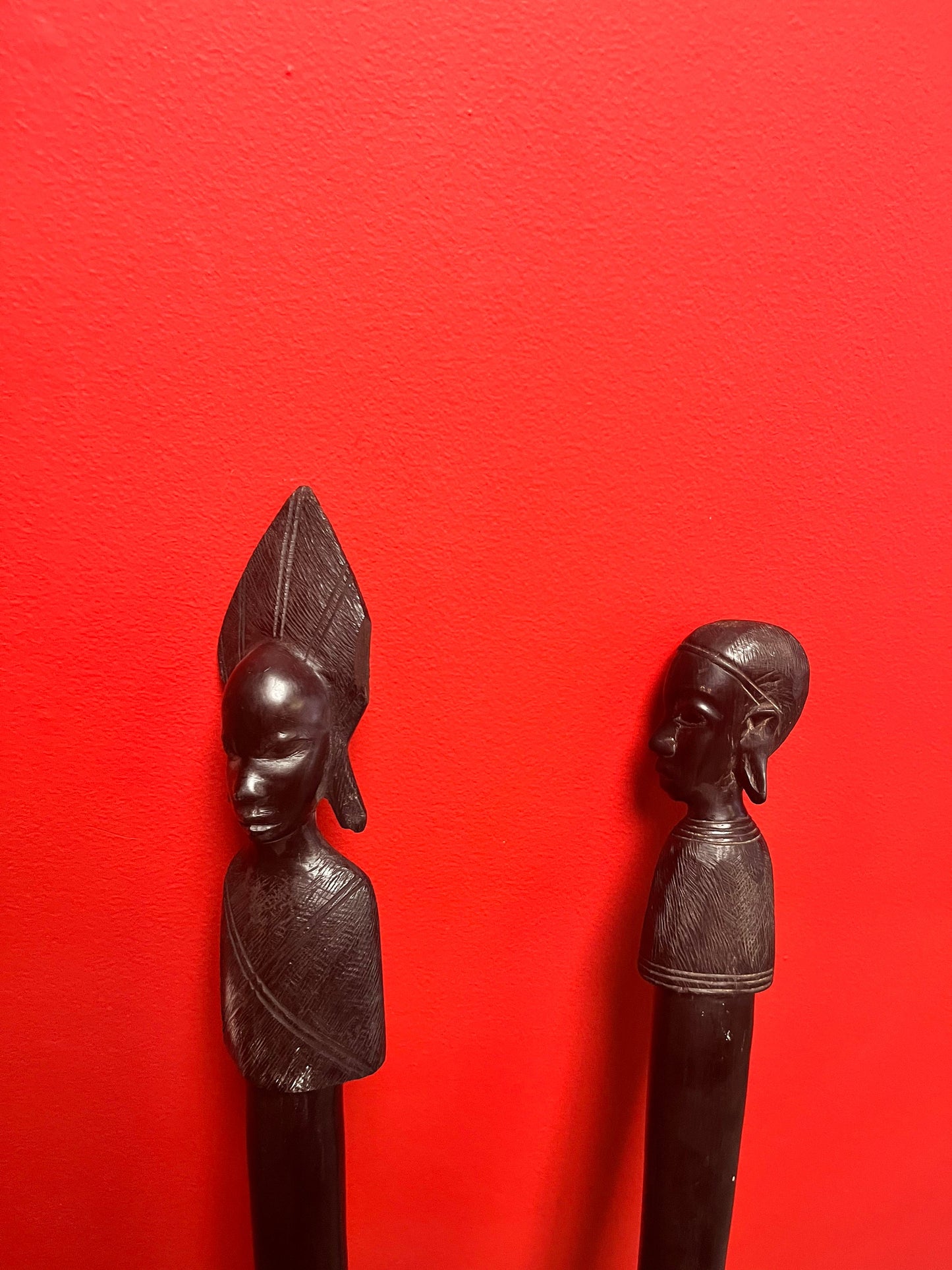 Pair Stunning 34 inch 1960s museum quality Ebony wooden power dance spears  Tanzanian beauties