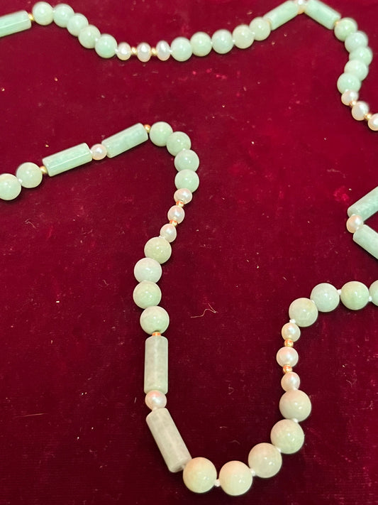 Approximately 27 inch light Jade and pearl necklace   great value